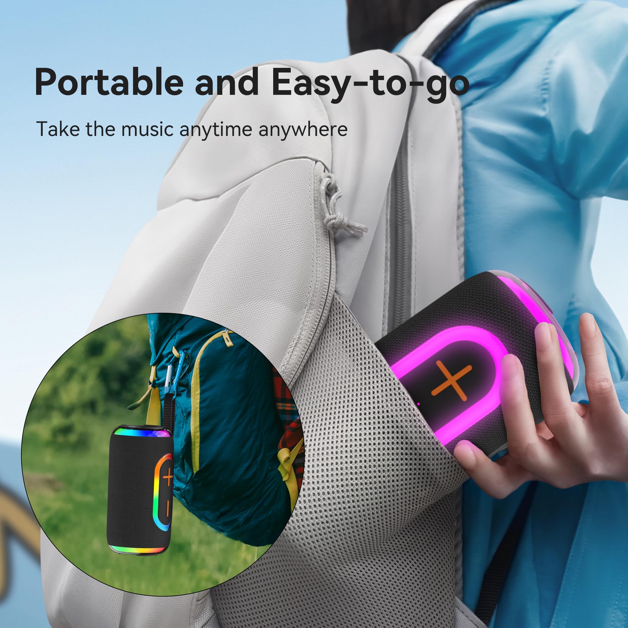 Oraolo Bluetooth Speaker, Portable Speaker with 24W Loud Stereo Sound, Colorful RGB Lights, TWS Pairing, Bluetooth 5.4, 15H Playtime, Support AUX/TF Card, Wireless Speaker for Party Home Camping — view 8