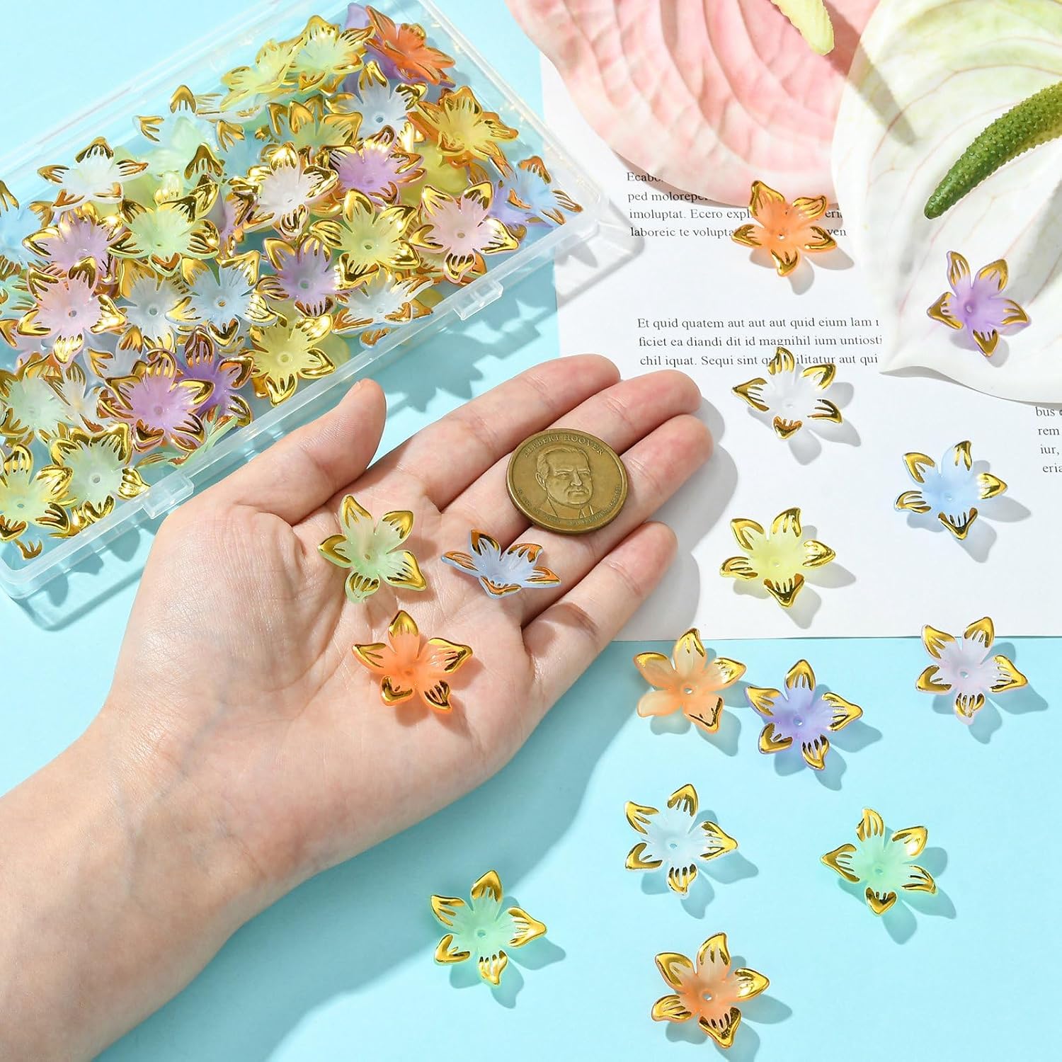 LiQunSweet 100 Pcs Acrylic Bead Caps 5-Petal Flower Bead End Caps Flower Lily Beads Caps Floral Loose Beads Flower Spacer Beads Bulk for Jewelry Making Necklace Bracelet