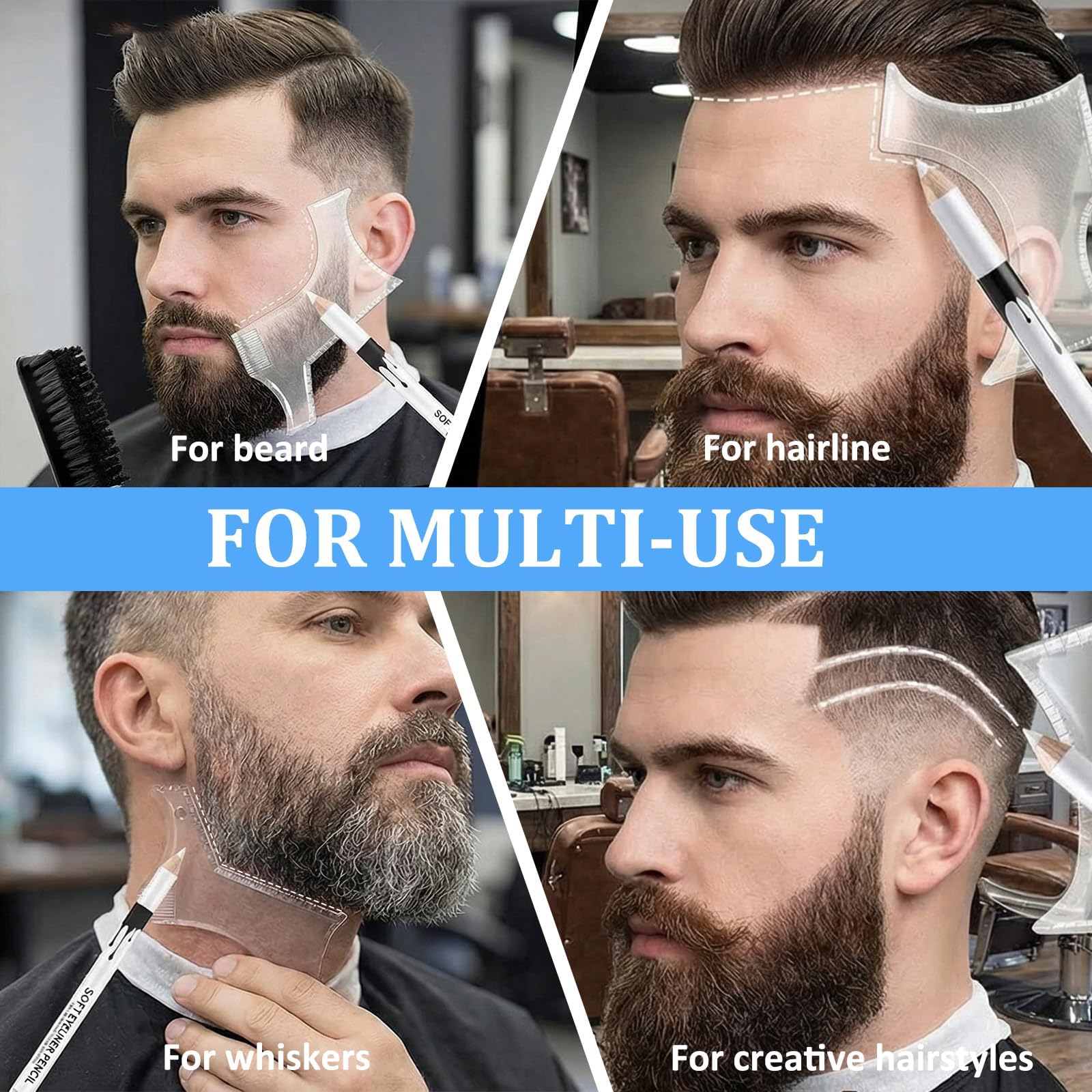 12 Matita Bianco Barber, Compreso 1 Modello Barba, 1 Temperamatite e 1 Spazzola, Matita Barbiere Bianco per Disegnare Il Contorno Dei Capelli E Modellare La Barba