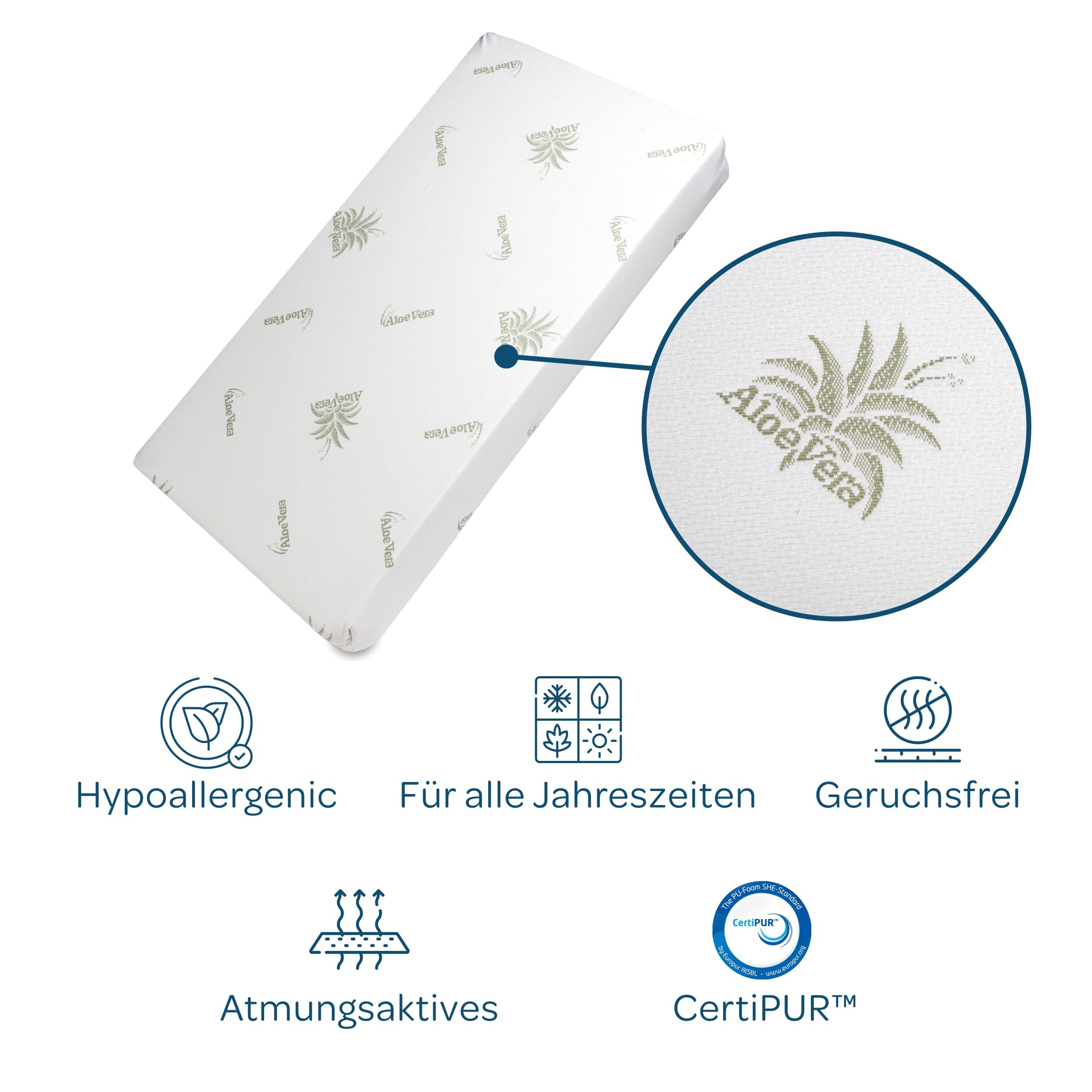 DOLCI SOGNI Kindermatratze 60x120cm mit Dicke 10 cm | CertiPUR™ | Matratze 60x120 Baby für Kinderbett oder Neugeborene | Abnehmbarer, waschbarer Bezug aus Aloe Vera (Classic, 60x120cm)