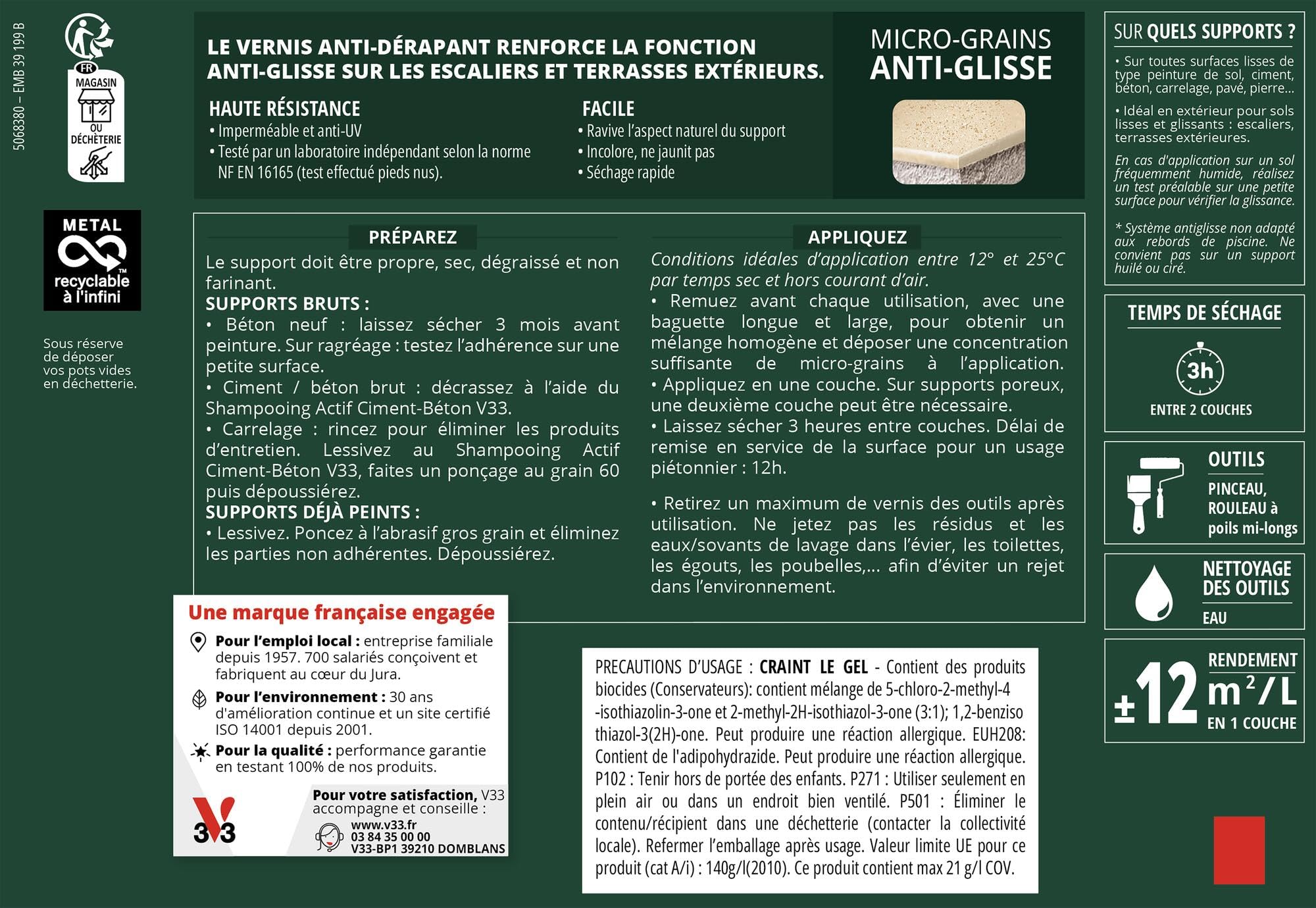 V33 Vernis sol extérieur antidérapant Incolore 0,75L