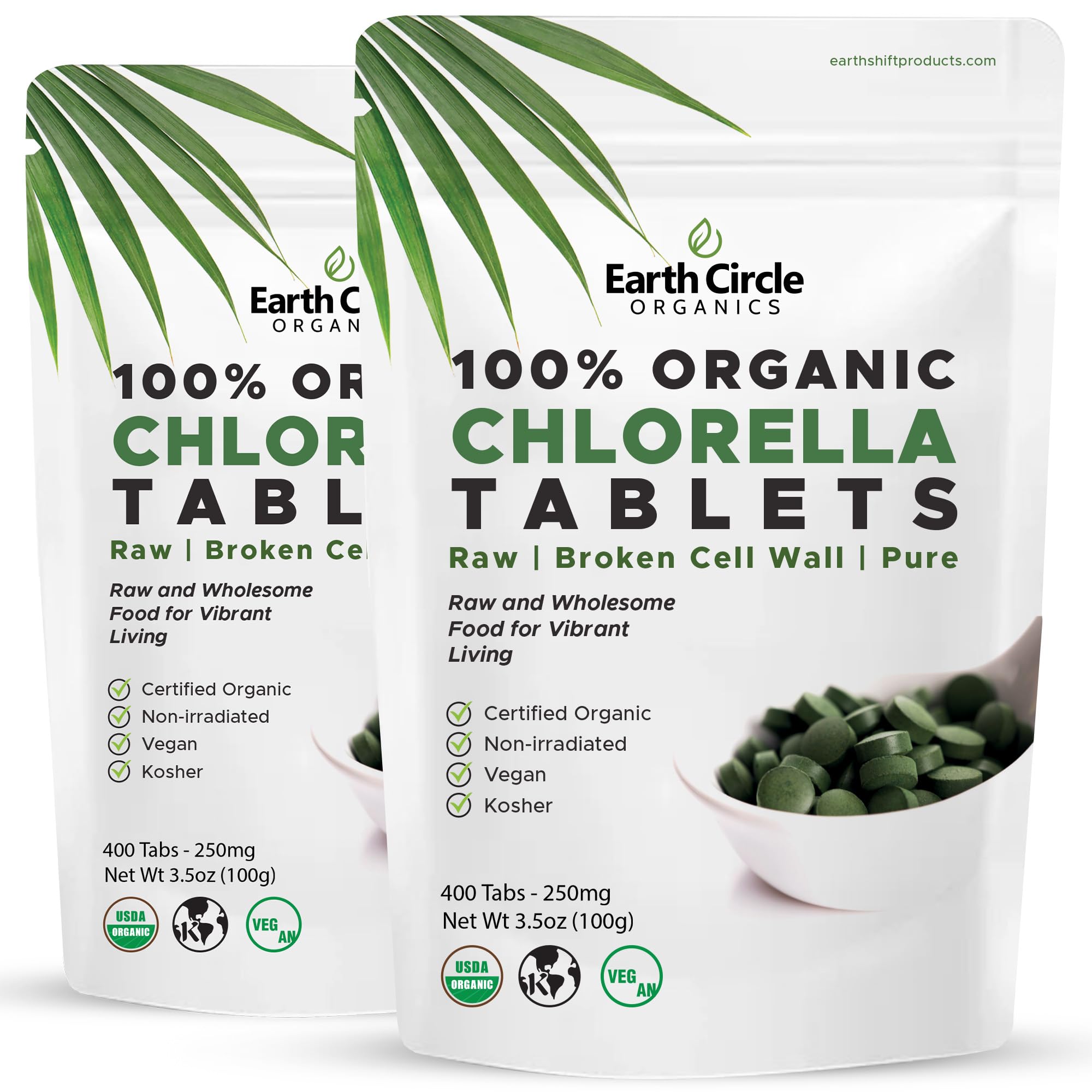 Organic Chlorella Tablets 400 Count | High Potency Superfood | Chlorophyll Pills from 100% Pure Green Algae | Broken Cell Wall for Maximum Absorption | Vegan, Kosher, Non-GMO | 4 Tabs per Day (2-Pack)USDA Organic