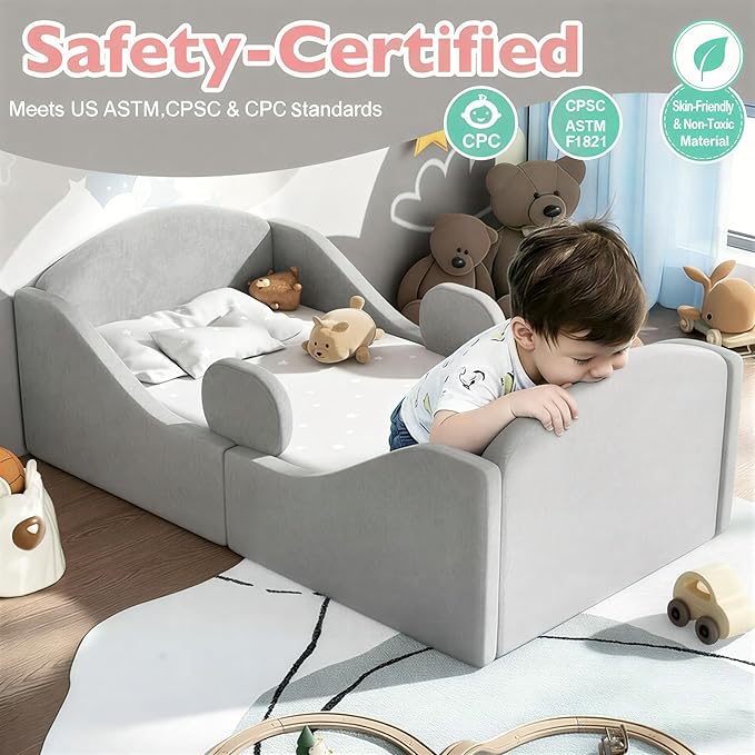 Cama Toddler con Barandas Desmontables - Gris miniatura 3
