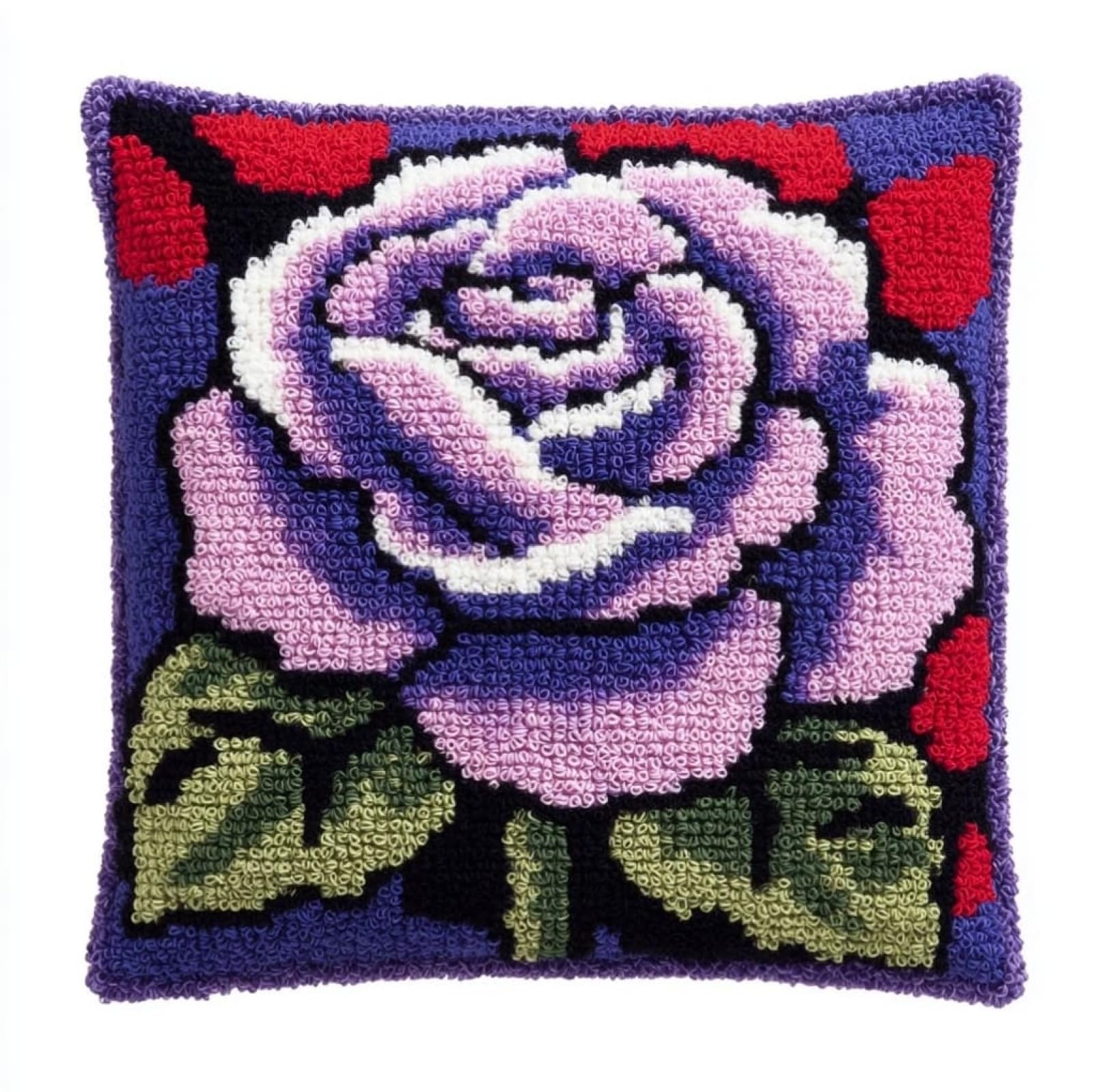 AxiangziK Latch Hook Pillow Making Kit 43x43cm,Purple Roses Complete Set with Hook Tool & Instructions - Sofa Cushion Cover DIY Craft for Adults
