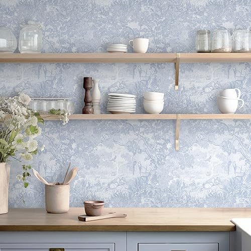 Miniatura 2 de Ismoon Papel tapiz azul de 17.3 x 78.7 pulgadas, papel de pared neutro para despegar y pegar, vintage, extraíble, autoadhesivo, animales de la