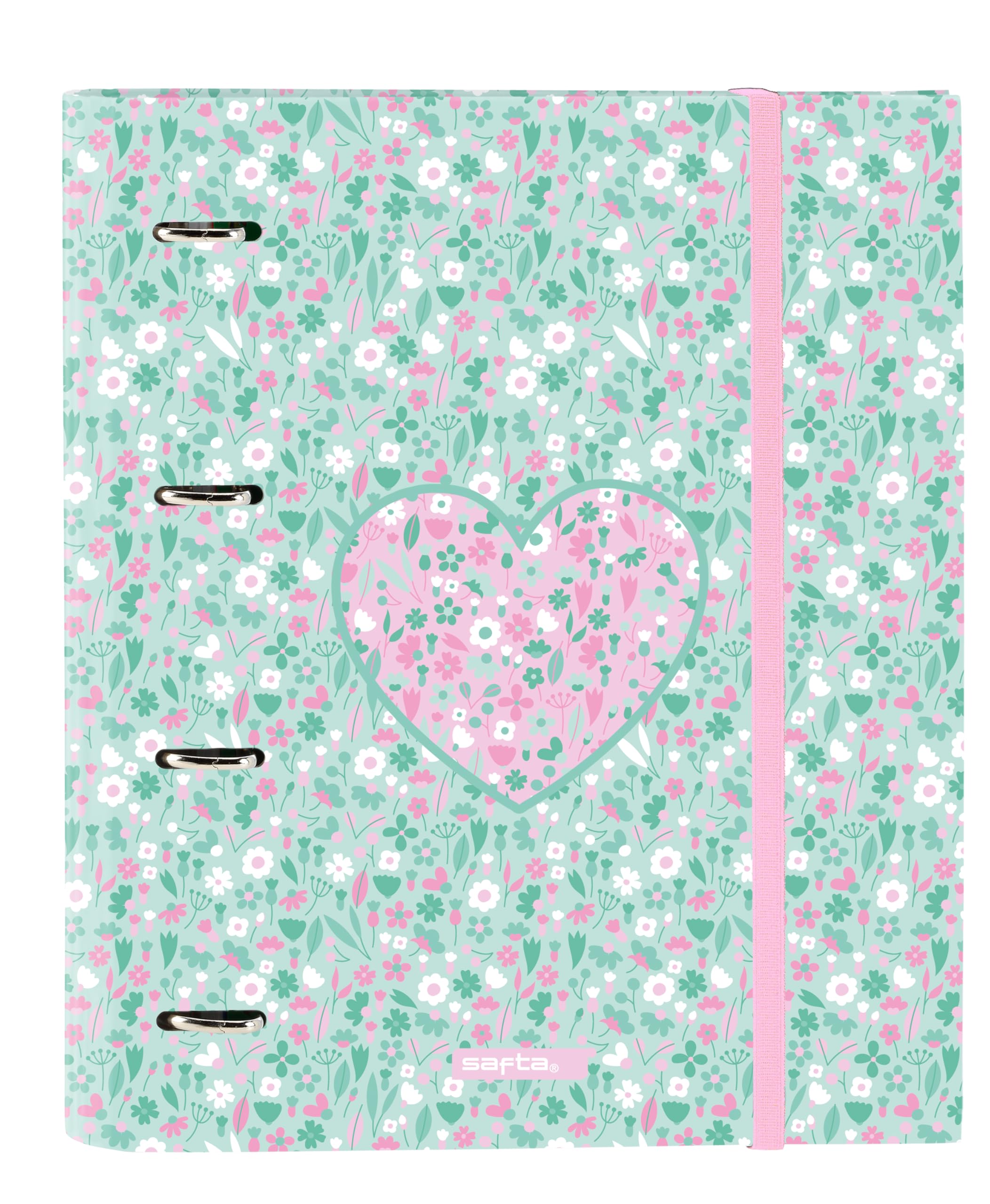 SAFTA Cuore – 4 Ring Binder 35 cm with 100 A4 Sheets, Ideal for Children of Different Ages, Comfortable and Versatile, Quality and Resistance, 27 x 3.5 x 32 cm, Mint, Mediano, Casual