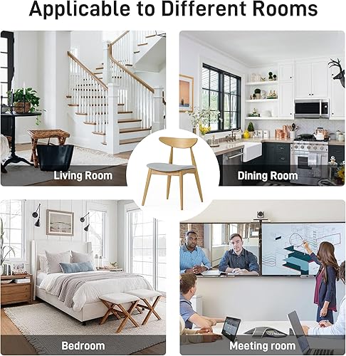 Miniatura 6 de Set of 2 Retro Dining Chairs, Solid Wood Dining Chairs with Upholstered Seats for Dining Room, Kitchen (Natural Frame + Beige Seat)