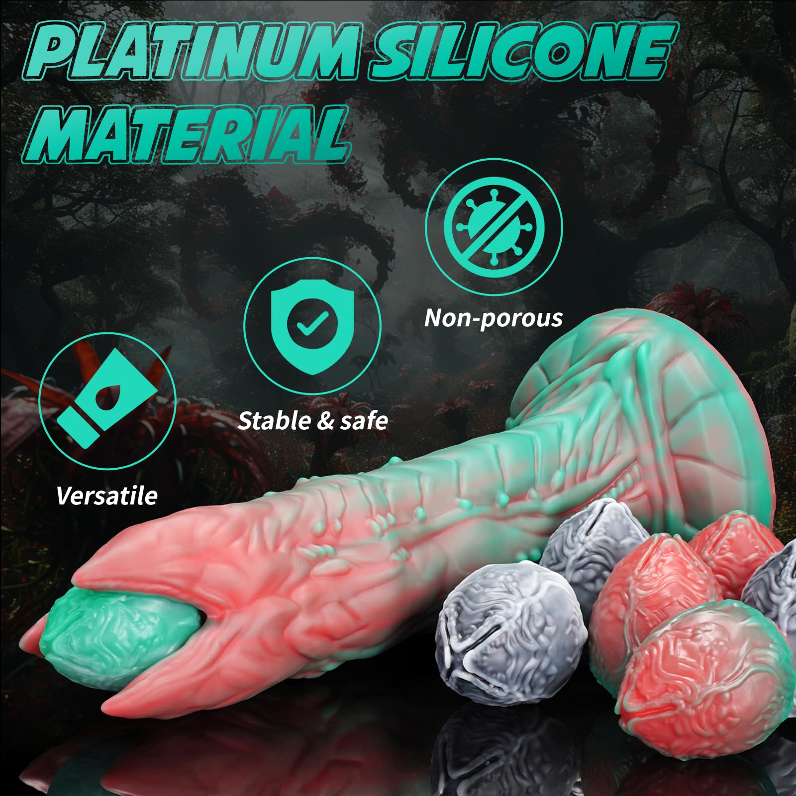 20cm Nothosaur Audrey II Spur Ovipositor Dildo mit Gelatine-Ei-Formen, Fantasy Alien Sexspielzeug für Frauen Männer Paare Transgender, Toy Plug Dilos Männer, M