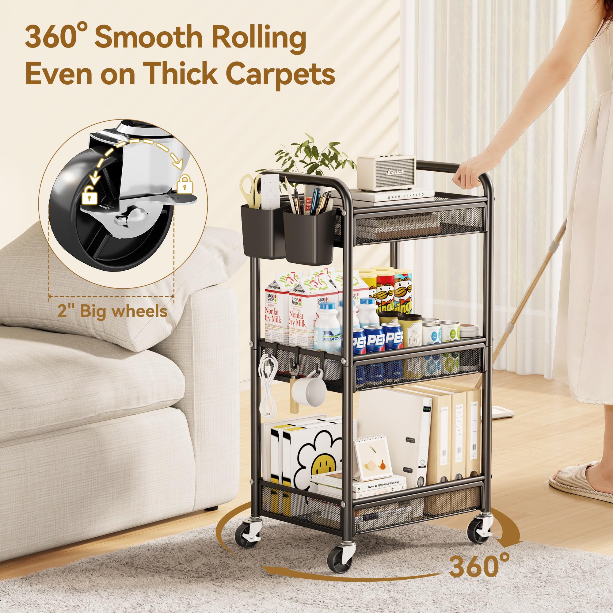 Best Rolling Storage Cart 2026: 5 Versatile Picks 1 YASONIC 3 Tier Rolling Cart – Metal Utility Storage Carts with Wheels, Craft Car — product photo