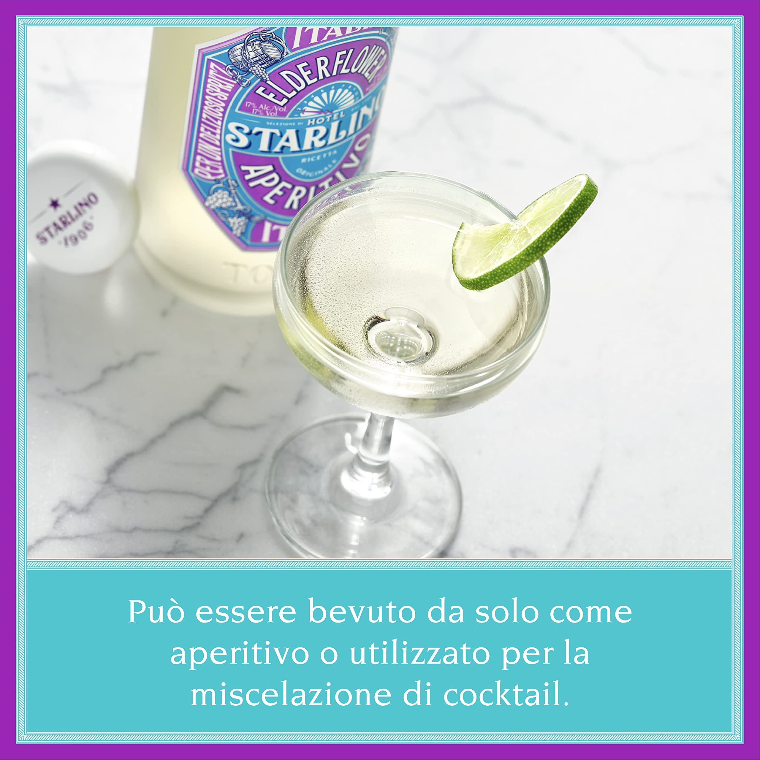 Starlino Elderflower Aperitivo, 750mL | Delizioso su Ghiaccio o in un Negroni o in un Manhattan | Aggiungi al tuo Scaffale con lo Shaker, il Cocktail Bicchieri e Accessori Cucina | Grado Alcolico 17%
