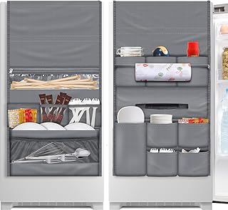 RGQSUN 55.1" x 15.7" Mini Fridge Organizer with 15 Pockets,Waterproof Refrigerator Caddy Organizer Mini Fridges Accessories Double Side Over the Fridge Storage Organizer for Dorm Home Kitchen Office
