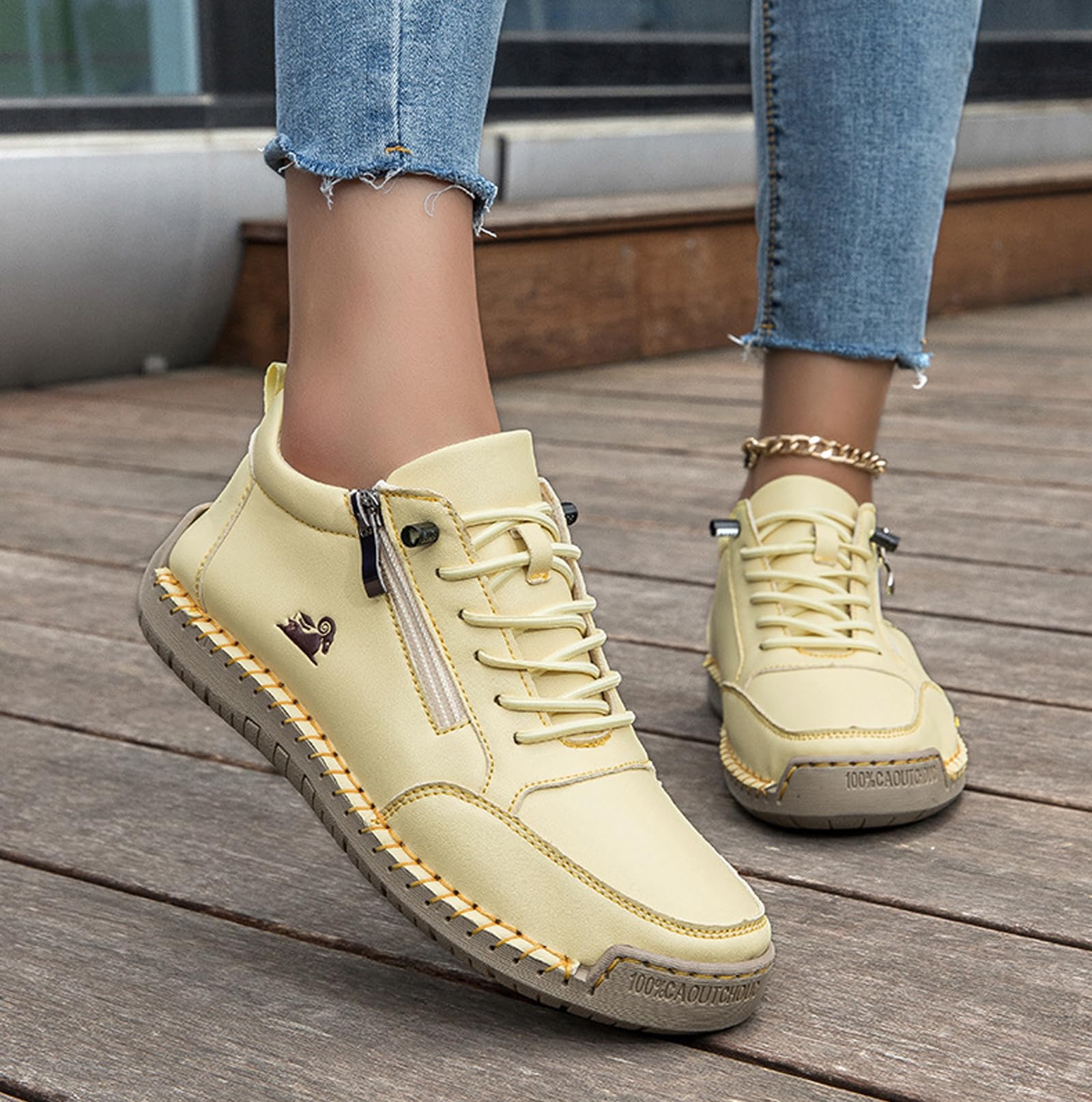 Handgefertigte orthopädische Lederschuhe für Damen & Herren, Bequeme Slip-On Sneaker mit seitlichem Reißverschluss, Leichte wasserdichte Freizeitschuhe zum Gehen & Autofahren