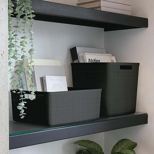 Miniatura 7 de Curver Juego de 6 cestas decorativas de plástico de yute mediano de 12 litros, para organización y almacenamiento, contenedores perfectos para