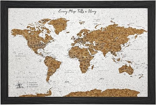 Miniatura 11 de Gleneagles World - Mapa de viaje mundial y tablero de chinchetas | Tablero enmarcado | Diseño de madera de corcho | 70 chinchetas incluidas | 14.2''