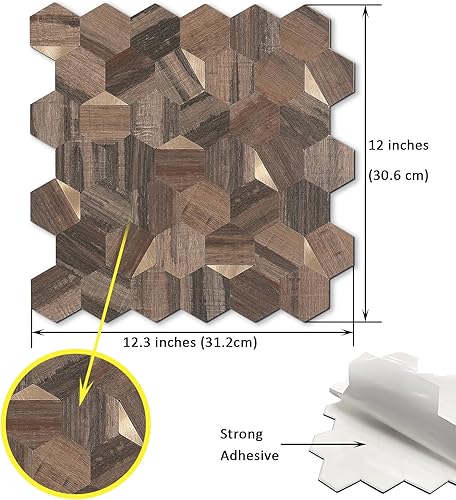 Miniatura 7 de Tilingview 10 azulejos hexagonales para cocina, mosaico de metal de PVC autoadhesivo para cocina, baño, sala de estar, decoración del hogar (12 x 12