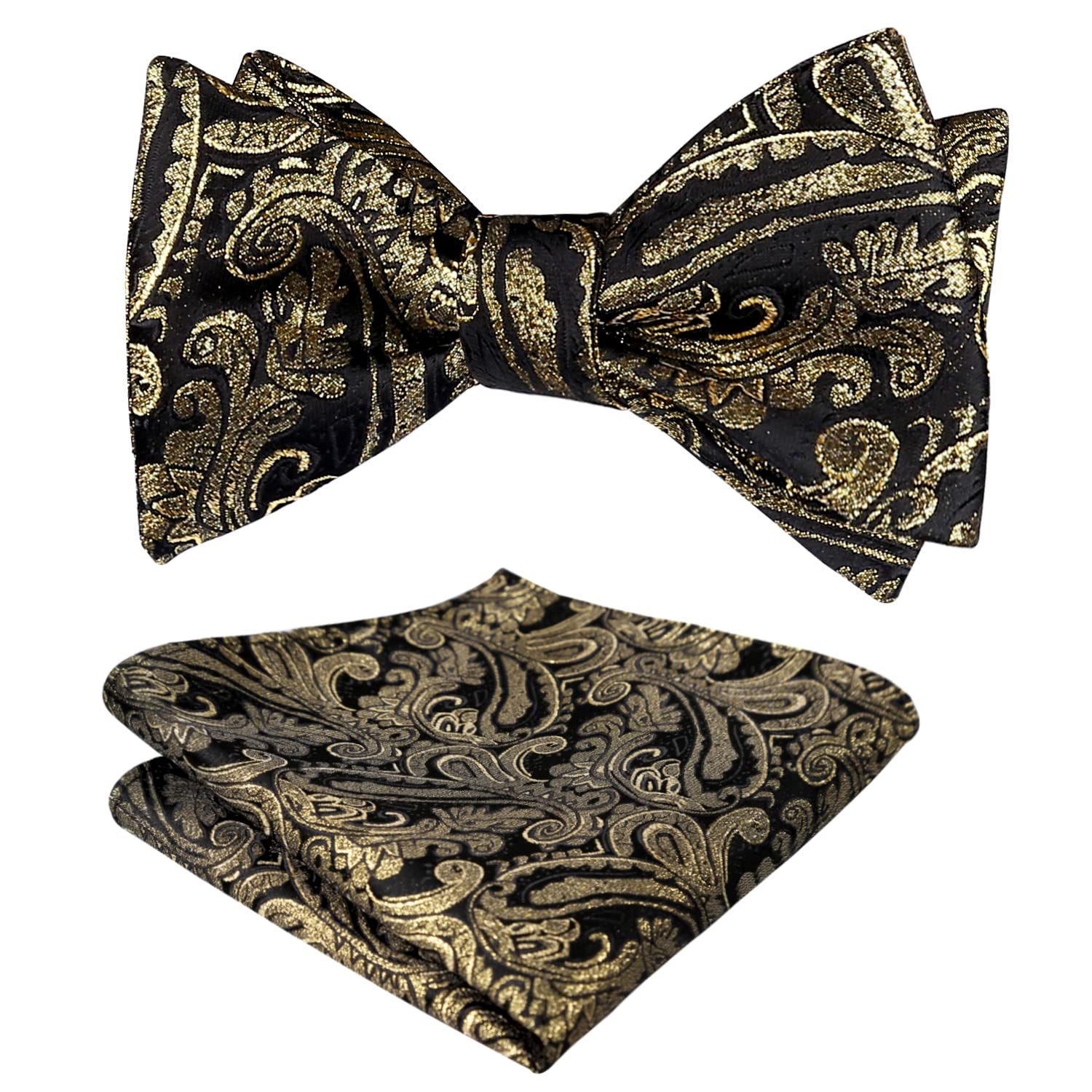 *missing square* Alizeal Mens Paisley Jacquard Self Bow Tie Pocket Square Set (Black Gold)