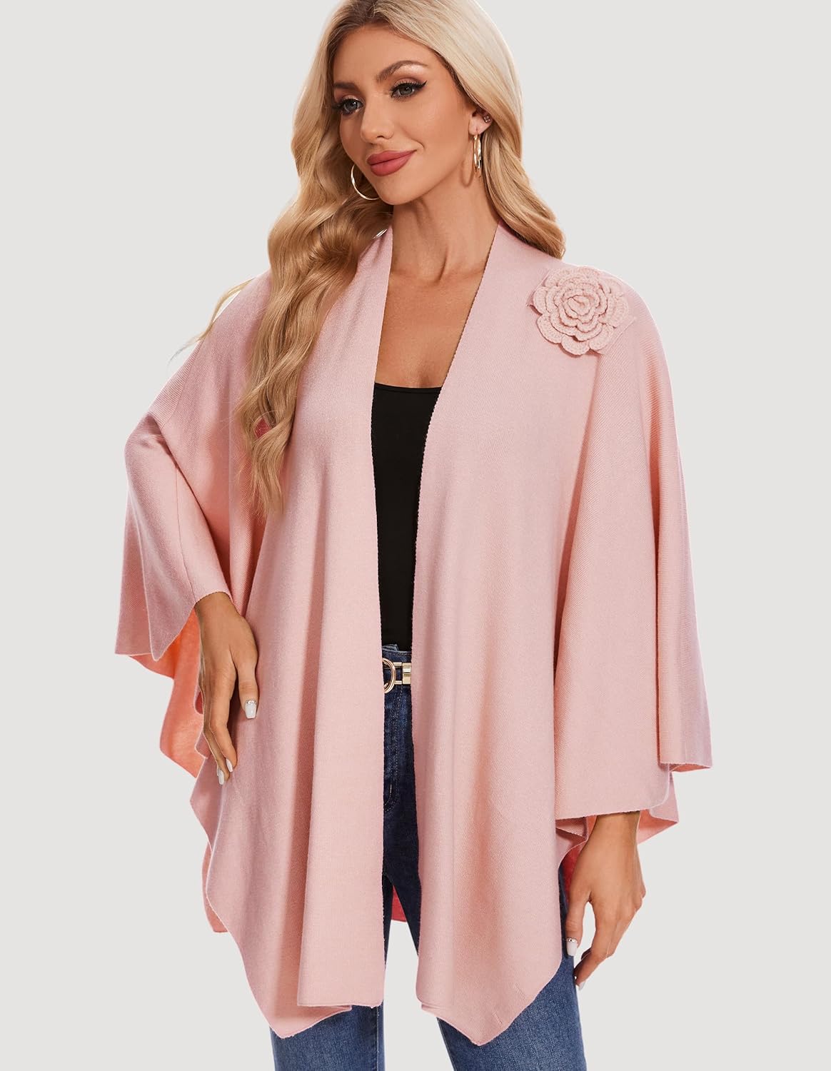 PULI Womens Elegant Cross Front Shawl Wraps Floral Wraps Soft Ponchos Cape Warm Travel Shawls - Image 2