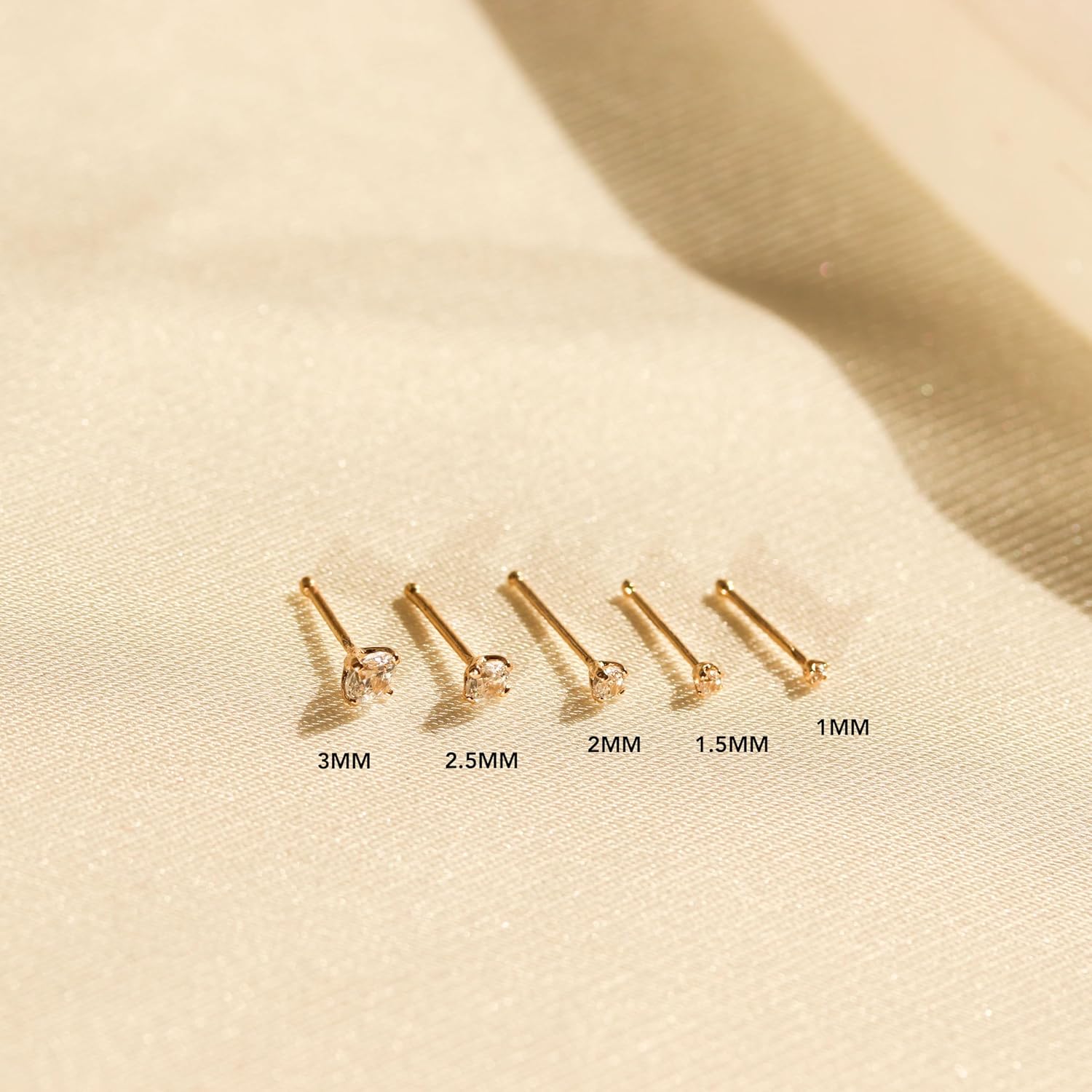 EVAYA 14K Gold Nose Stud, 20 Gauge CZ Prong Set Simulated Diamond - Women Real Gold, Solid Gold Nose Stud