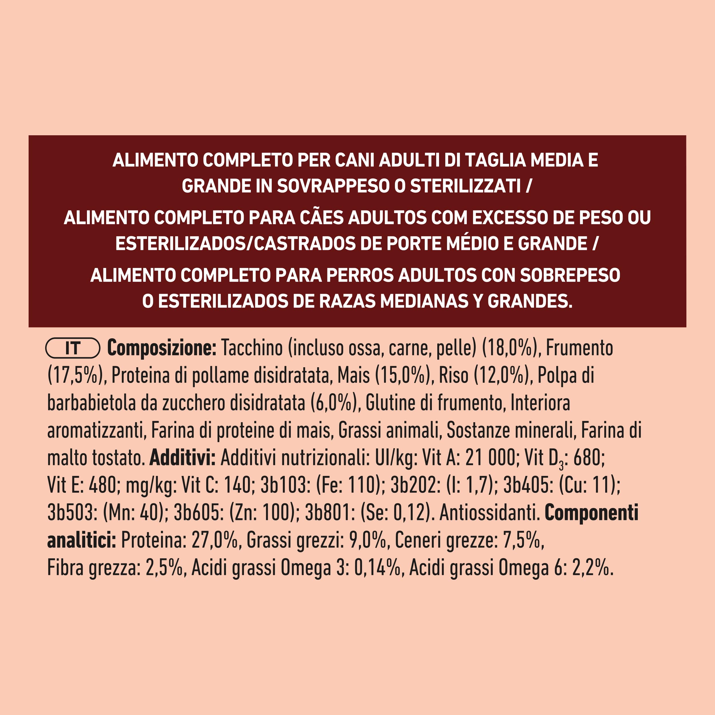PURINA ONE Medium Maxi Controllo del peso Crocchette per Cani Adulti Sterilizzati con Tacchino 4 Sacchi da 2.5kg