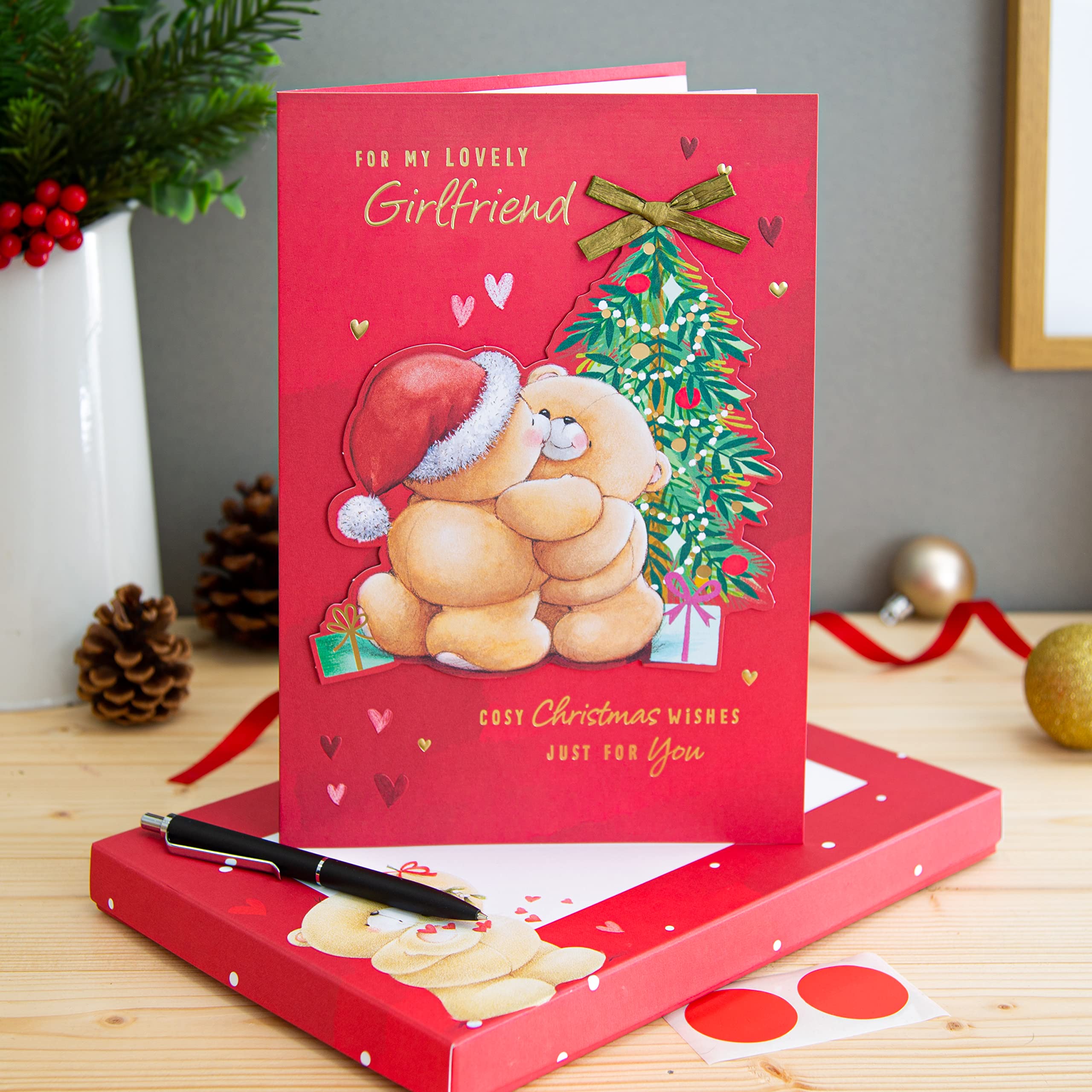 Hallmark Boxed Christmas Card for Girlfriend - Cute Forever Friends with Hearts Design, Boxed Cute Bears Card Girlfriend, 26 x 18 cm - Image 2