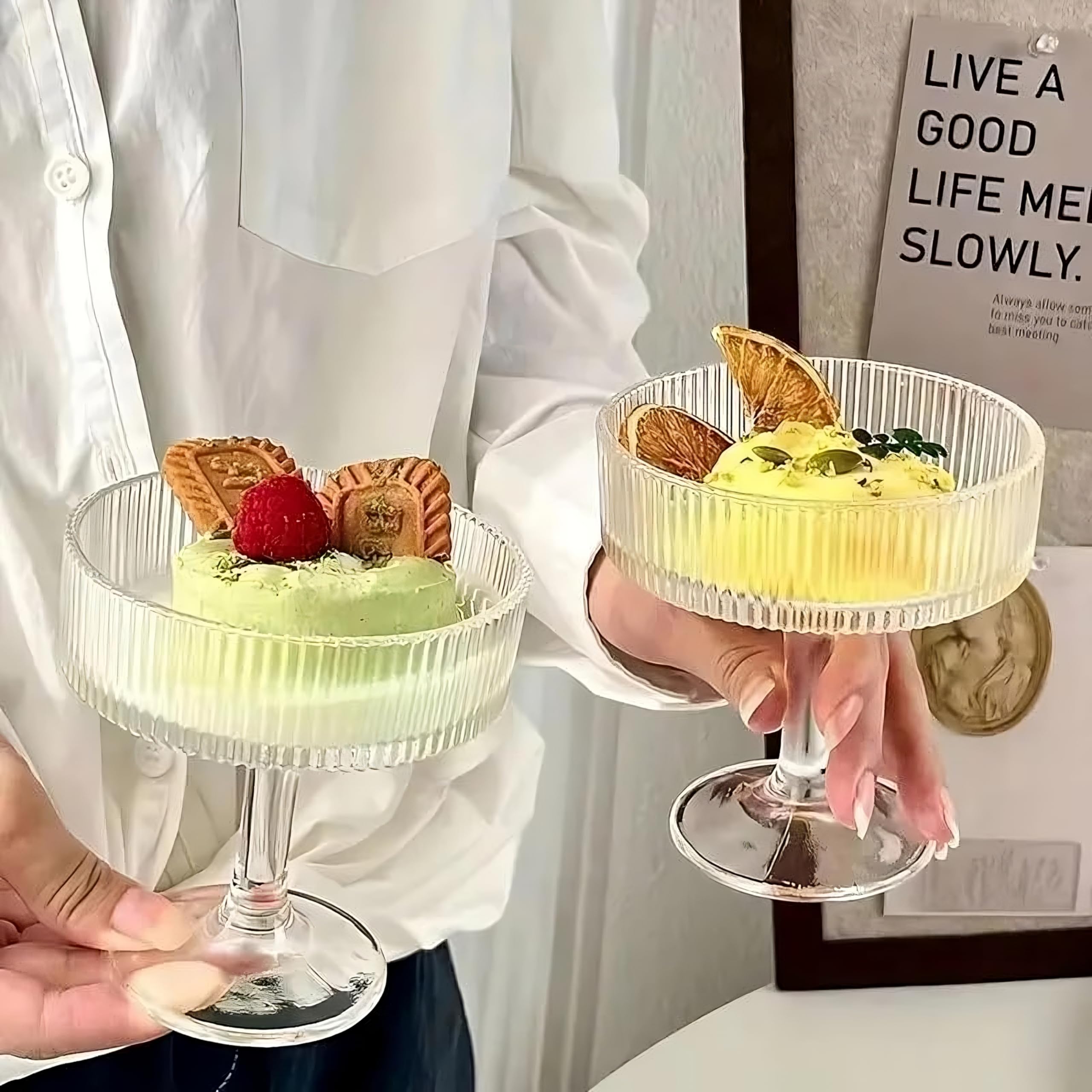 Inovique Enterprises 200ml Stria Coupe Glass Set of 2 - Ribbed Crystal Cocktail & Champagne Glasses | Vintage Coupe Stemware for Martinis, Margaritas & Desserts 3