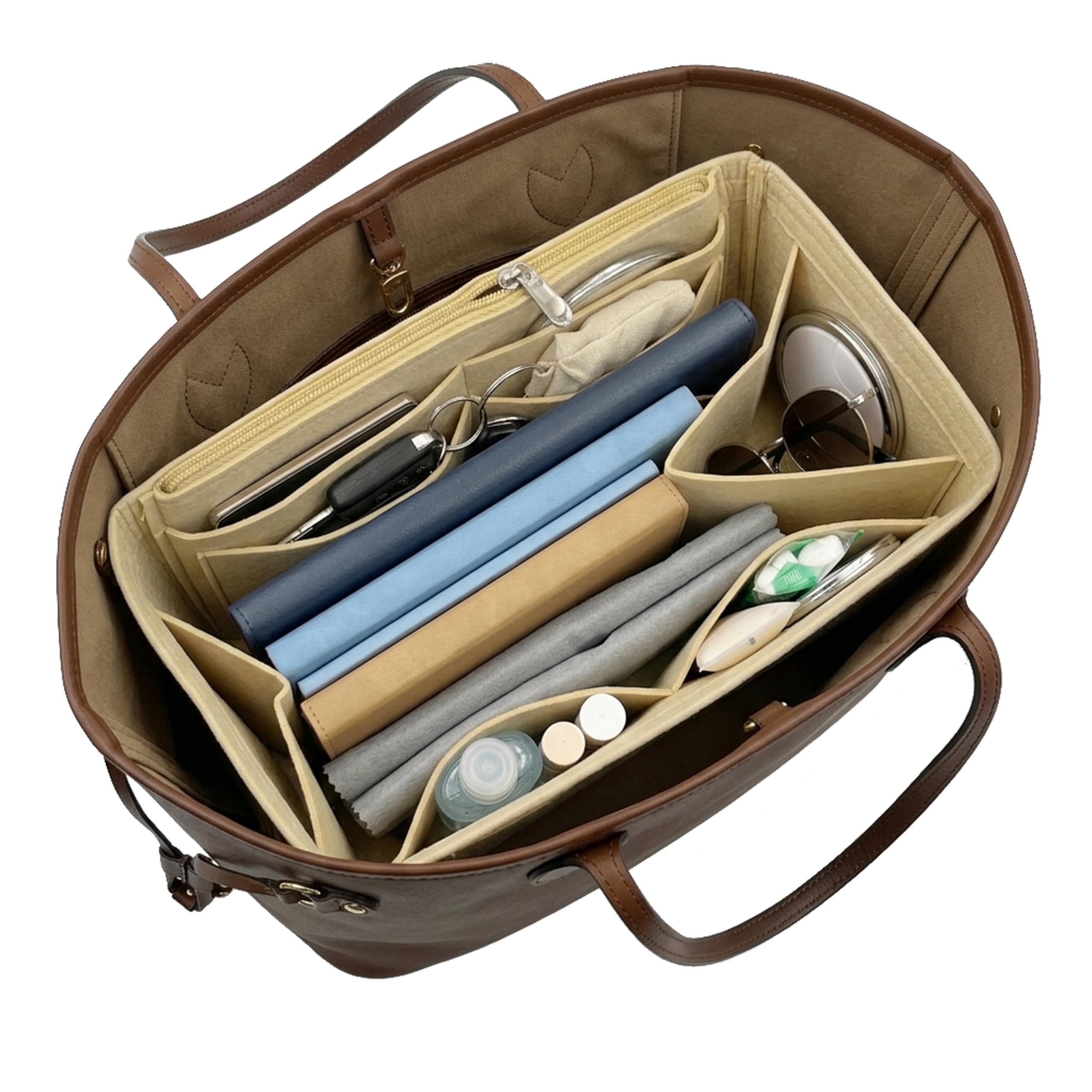 Organiseur de sac en daim et feutre doux Beige L de haute qualité