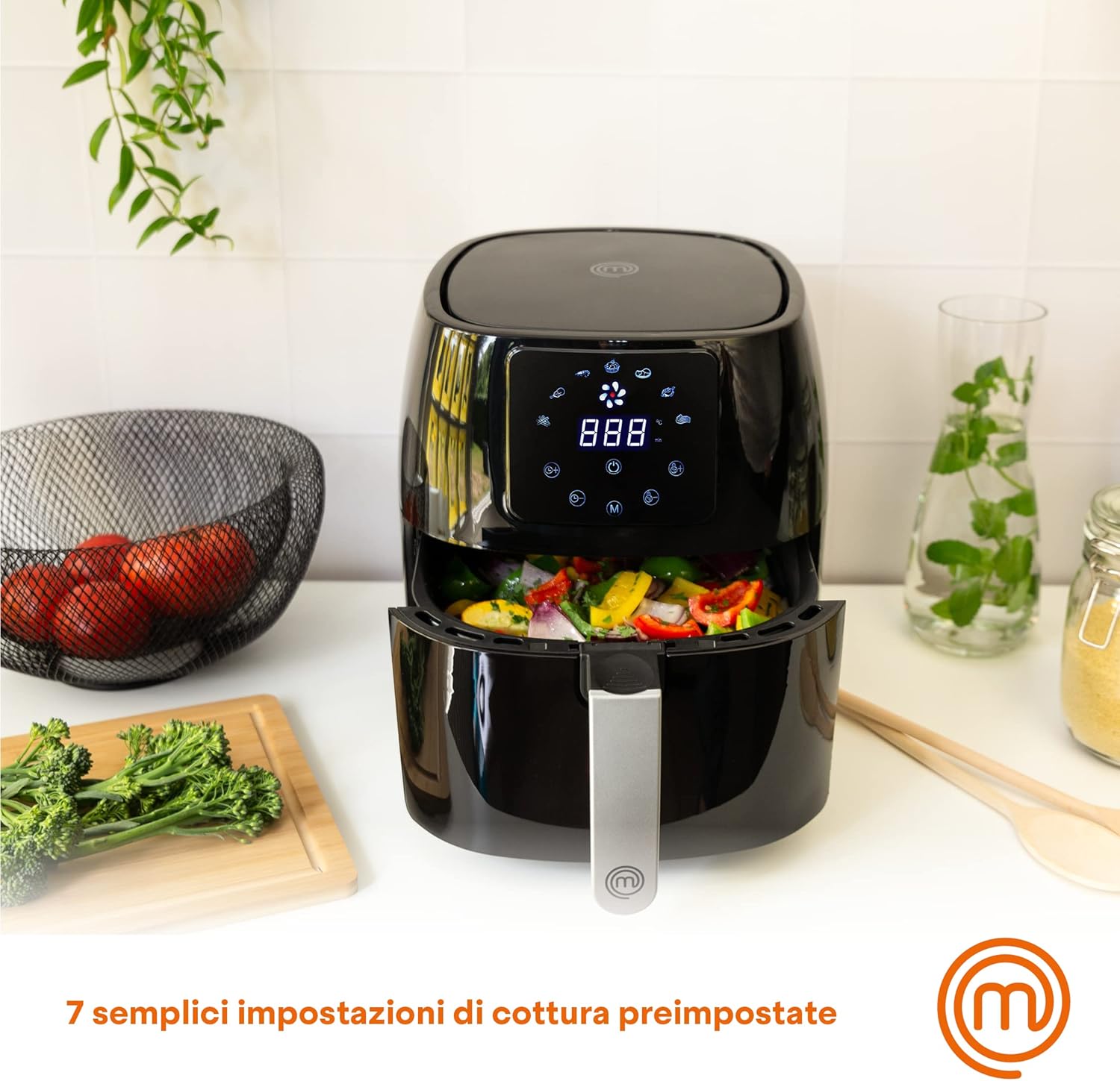 MasterChef Friggitrice Ad Aria 4,5 Litri, Air Fryer Calda 1400W, Airfryer Digitale Senza Olio, 7 Programmi Preimpostati, Termostato Regolabile fino 200°C, Timer 60 Minuti, Cestello Facile da Pulire MasterChef Friggitrice Ad Aria 4,5 Litri, Air Fryer Calda 1400W, Airfryer Digitale Senza Olio, 7 Programmi Preimpostati, Termostato Regolabile fino 200°C, Timer 60 Minuti, Cestello Facile da Pulire