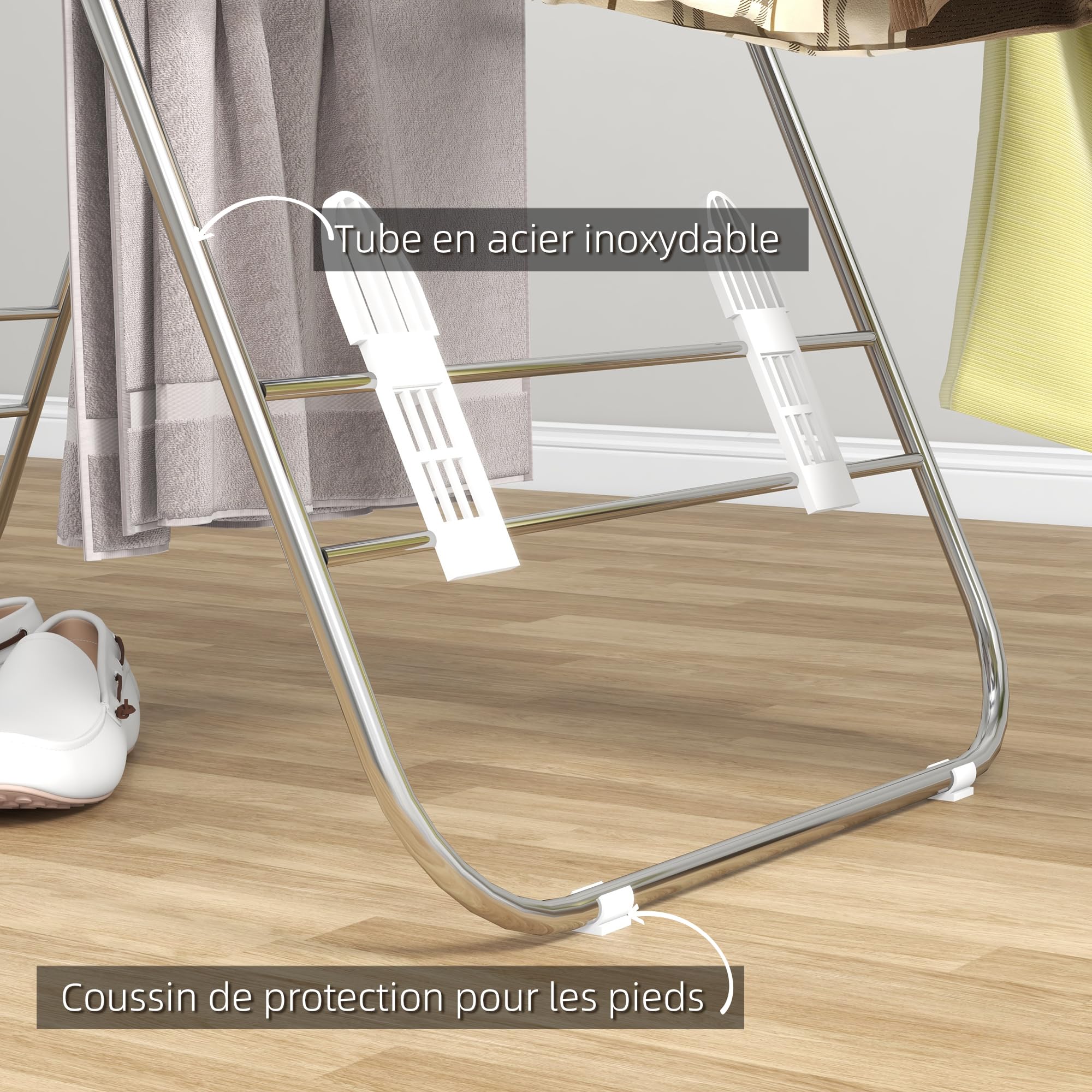 HOMCOM Séchoir à Linge sur Pieds Pliable étendoir 2 Niveaux Ajustables dim. 148L x 60,5l x 98H cm