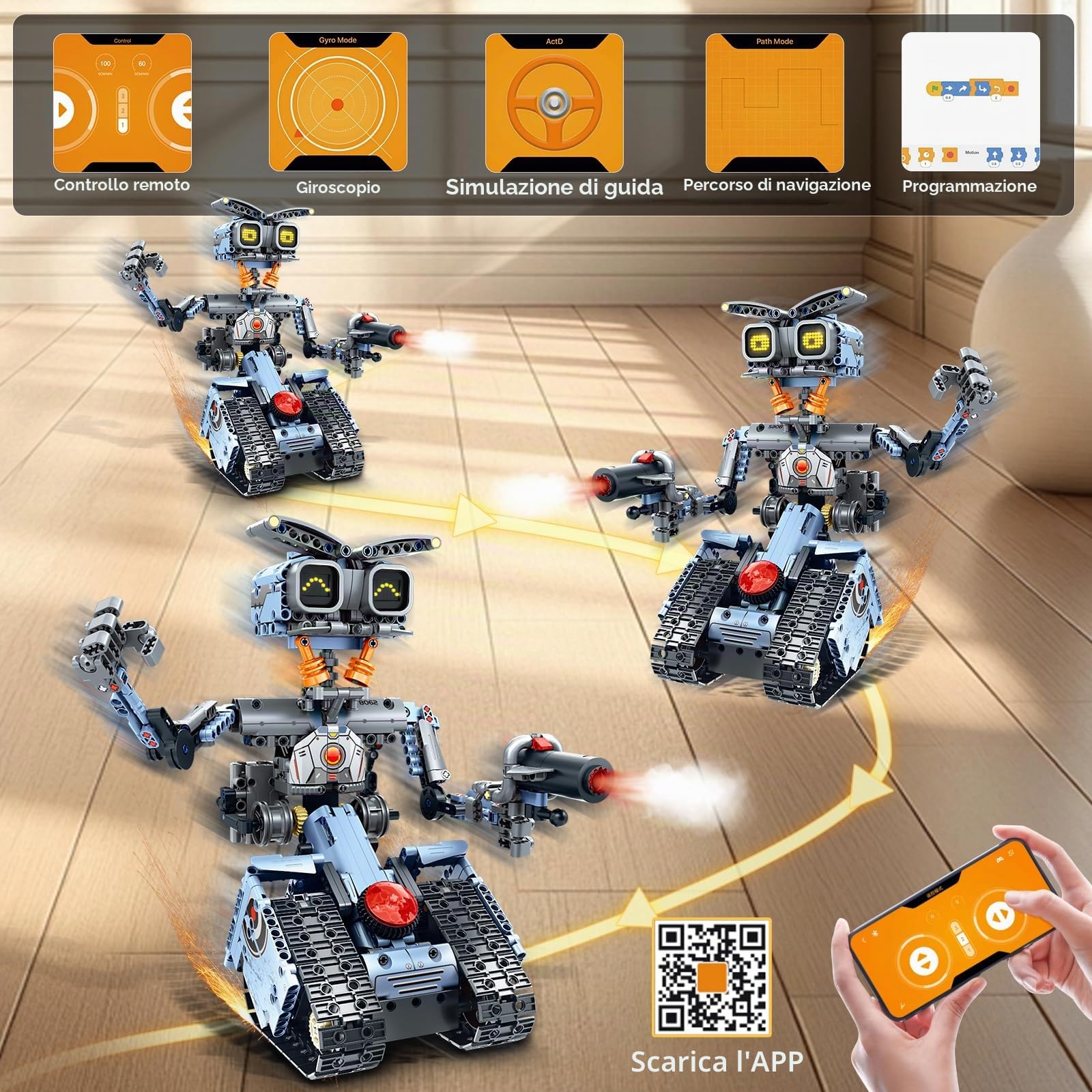 Set di costruzione robot con occhi LED intercambiabili - 5 in 1 telecomando e app controllata robotica Building Block RC Model Kit giocattoli regalo per bambini ragazzi ragazze età 8+