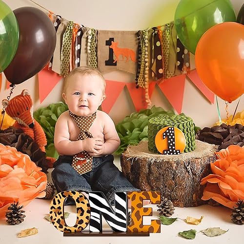 Miniatura 6 de ANGOLIO Mesa de madera con letrero de una letra de safari de la selva para bebés, niños, estampado de jirafa y cebra, leopardo y cebra, decoración