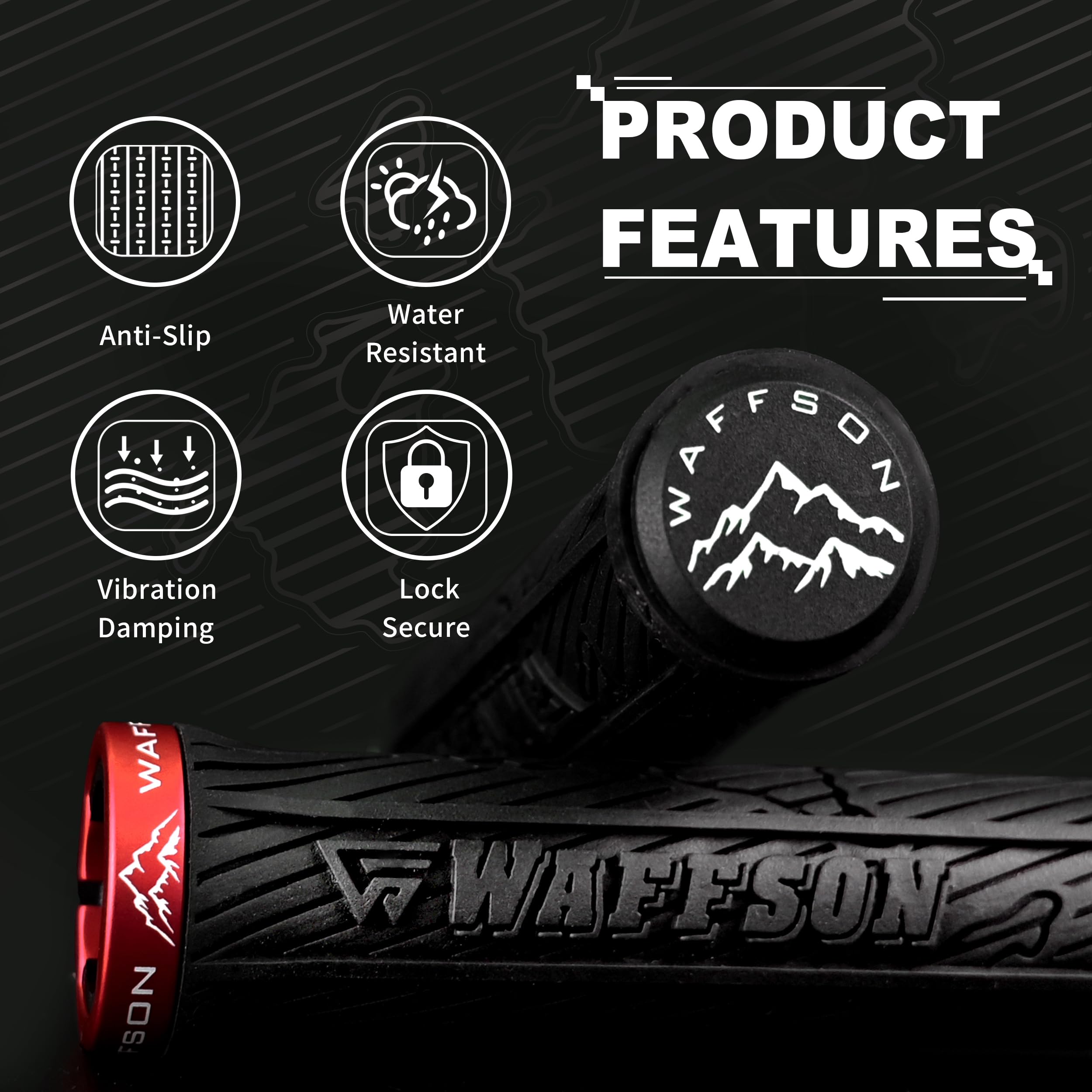WFS World Map MTB Lock-on Griffe - Single Clamp Ergonomische Anti-Rutsch Mountainbike Lenkergriffe - Komfort Vibrationsdämpfung für Trail, Enduro, Downhill - Schwarz x Rot