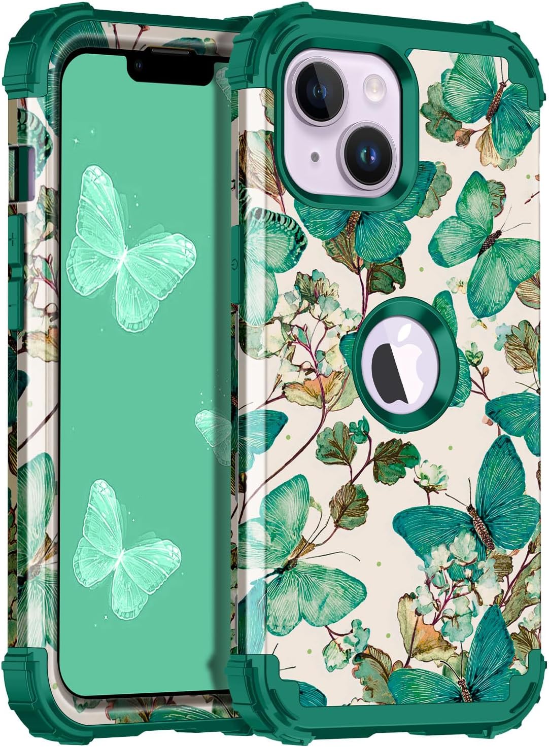 Casetego for iPhone 13 Case,iPhone 14 Case,Three Layer Heavy Duty Sturdy Shockproof Protection Full Rugged Hard PC+Soft TPU Bumper Protective Girls Case for Apple iPhone 13/14 6.1 inch,Sap Green