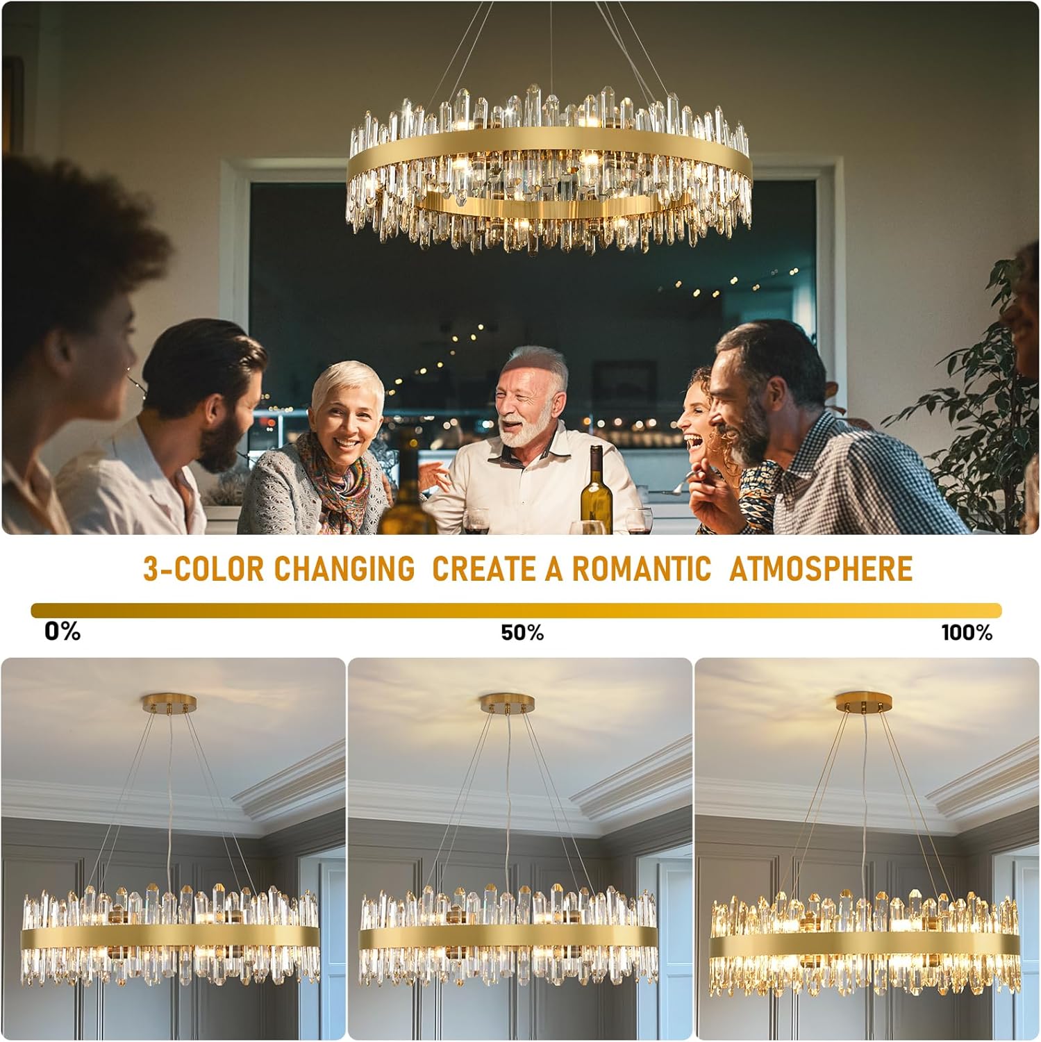 Modern Crystal Chandelier, 40" Round Gold Chandeliers for Living Room, 20-Lights 2 Tiers Luxury K9 Crystal Dining Room Chandelier Over Table, Adjustable Chandeliers for Foyer Entryway