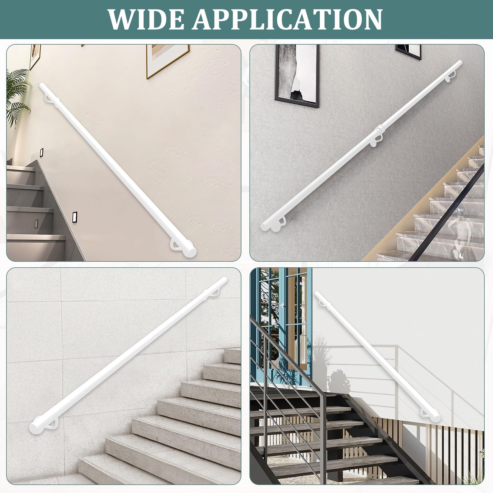 Pasamanos de escalera para interior y exterior, barandilla de escalera de tubo redondo de hierro galvanizado blanco con accesorios, barandilla de pared antideslizante(150cm)