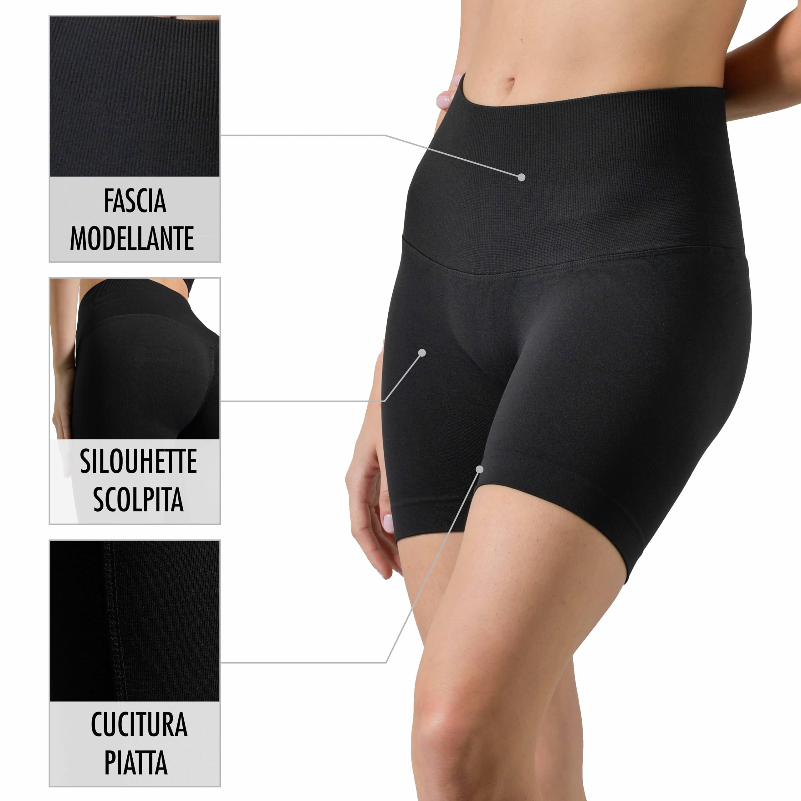 Risalti Leggins Push Up Shorts Donna Sportivi Sculpt - Pantaloncini Donna, Leggins Sportivi Donna Yoga e Fitness, Leggings Donna Vita Alta Senza Cuciture - 100% Made in Italy