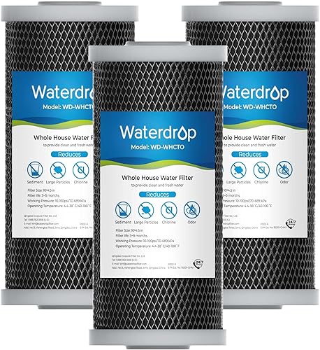 Waterdrop Whole House - Cartucho de filtro de agua para sedimentos de carbono CTO para GE FXHTC, GXWH40L, W10-PR, Culligan RFC-BBSA, 10 x 4.5