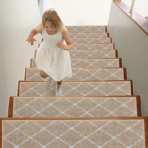 Miniatura 6 de BEQHAUSE Alfombras antideslizantes para escalones de madera, lavables a máquina, de poliéster, suaves, 28 x 9 pulgadas, color beige, para perros,