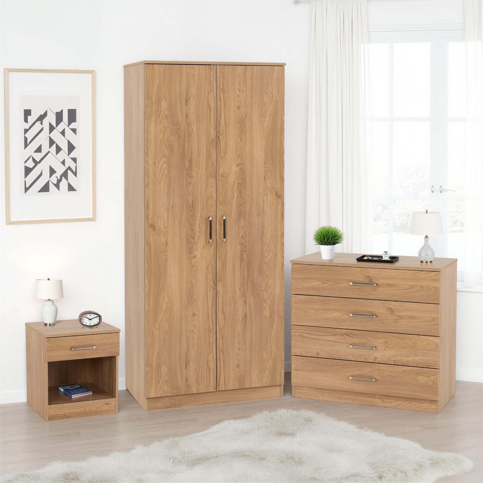 Seconique Oak Effect Bedroom Furniture Set - 3 Piece