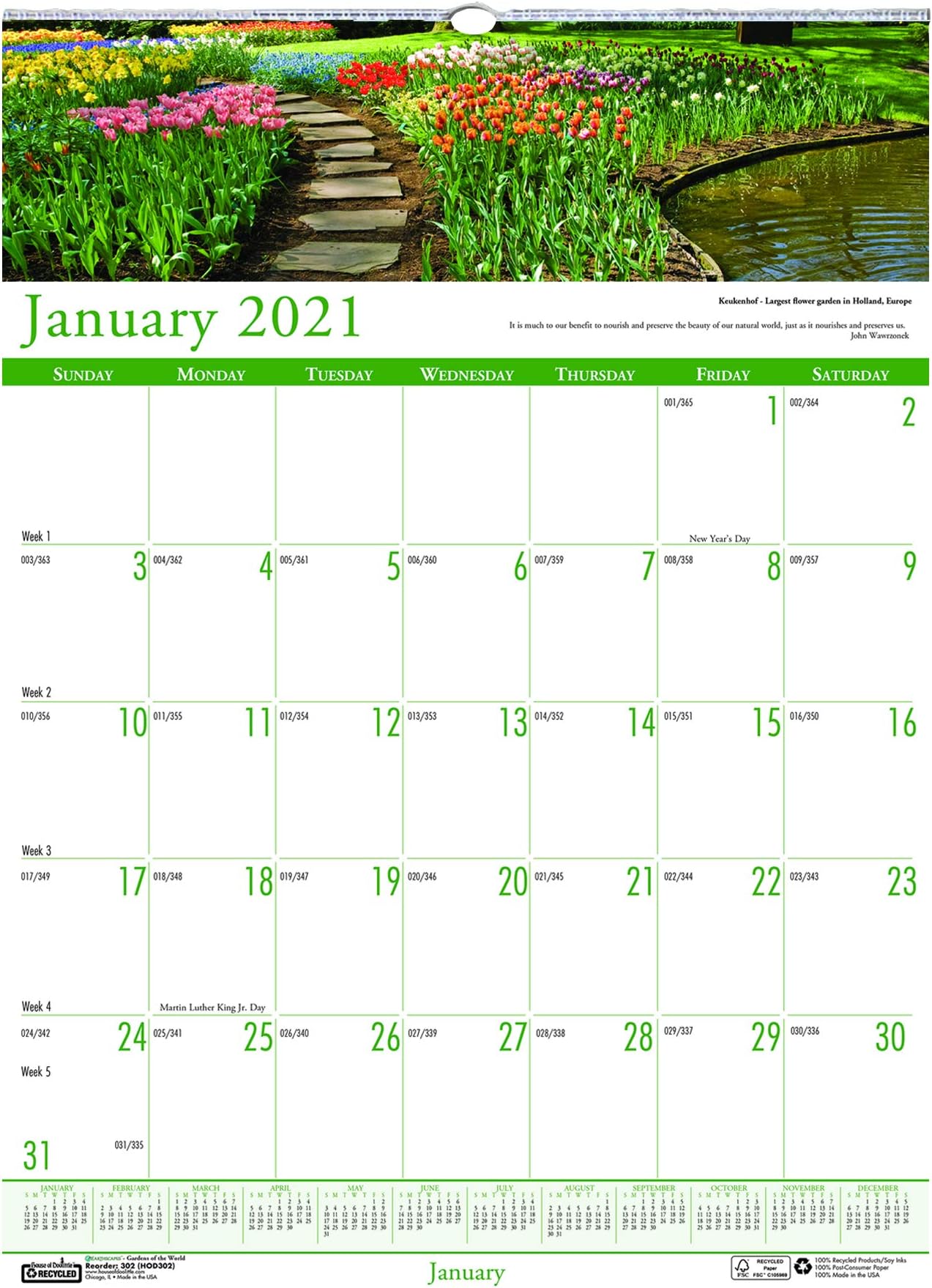House of Doolittle 2021 Monthly Wall Calendar, Earthscapes Gardens of The World, 12 x 12 Inches, January - December (HOD301-21) 15.5 x 22 inches