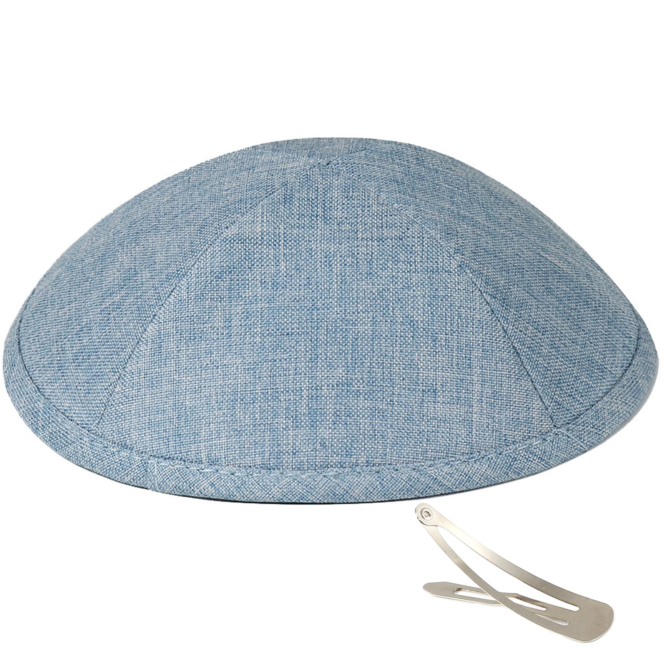Zion Judaica Ltd Deluxe Linen Kippot for Affairs or Everyday Use Single or Bulk Orders - Optional Custom Imprinting Inside for Any Affair (1PC, Medium Blue)