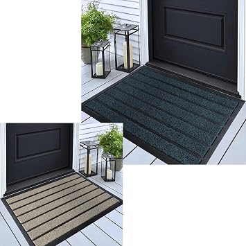 ubdyo Outdoor Doormat Bundle - 30" x 17" Low Profile Front Door Mat Outdoor Indoor Bright Blue + Bright Beige
