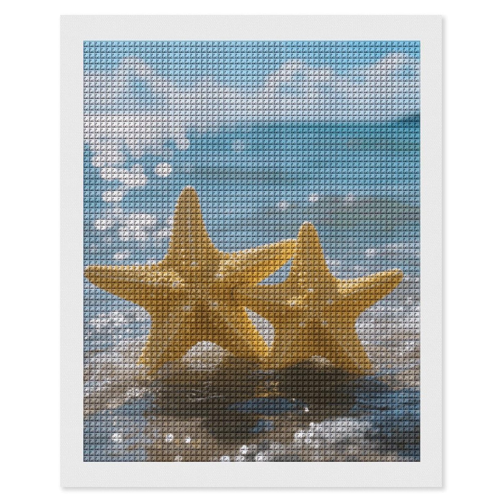 FodPand Yellow Starfish on Beach 5D Diamond Painting Kits for Adults Beginners Full Drill Square Diamond Dots Pictures Gem Art Supplies for Home Wall Room Decoration DIY Craft Set Gift 16x20