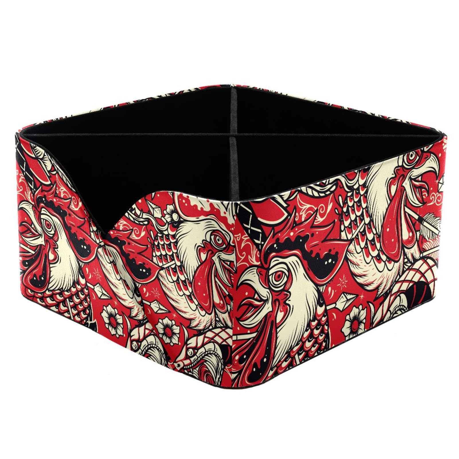 KengjuTesu Snake and Rooster Head Red Pattern Desktop Organizer Pen Holder, Rectangular Pencil Cup for Office, Study and Makeup Stations