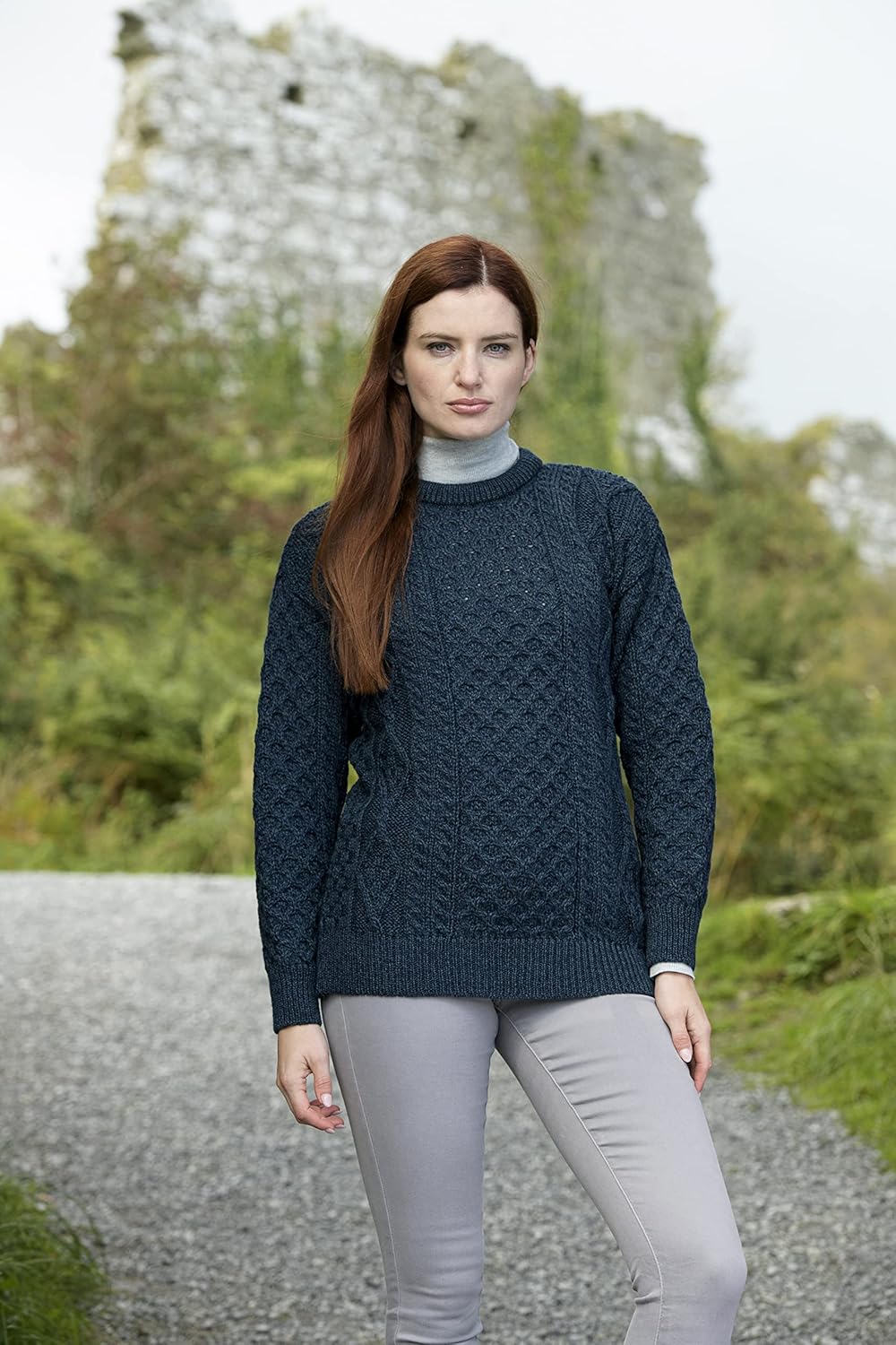 Aran Crafts Irish Soft Cable Knitted Crew Neck Unisex Sweater (100% Pure New Wool) - Image 4