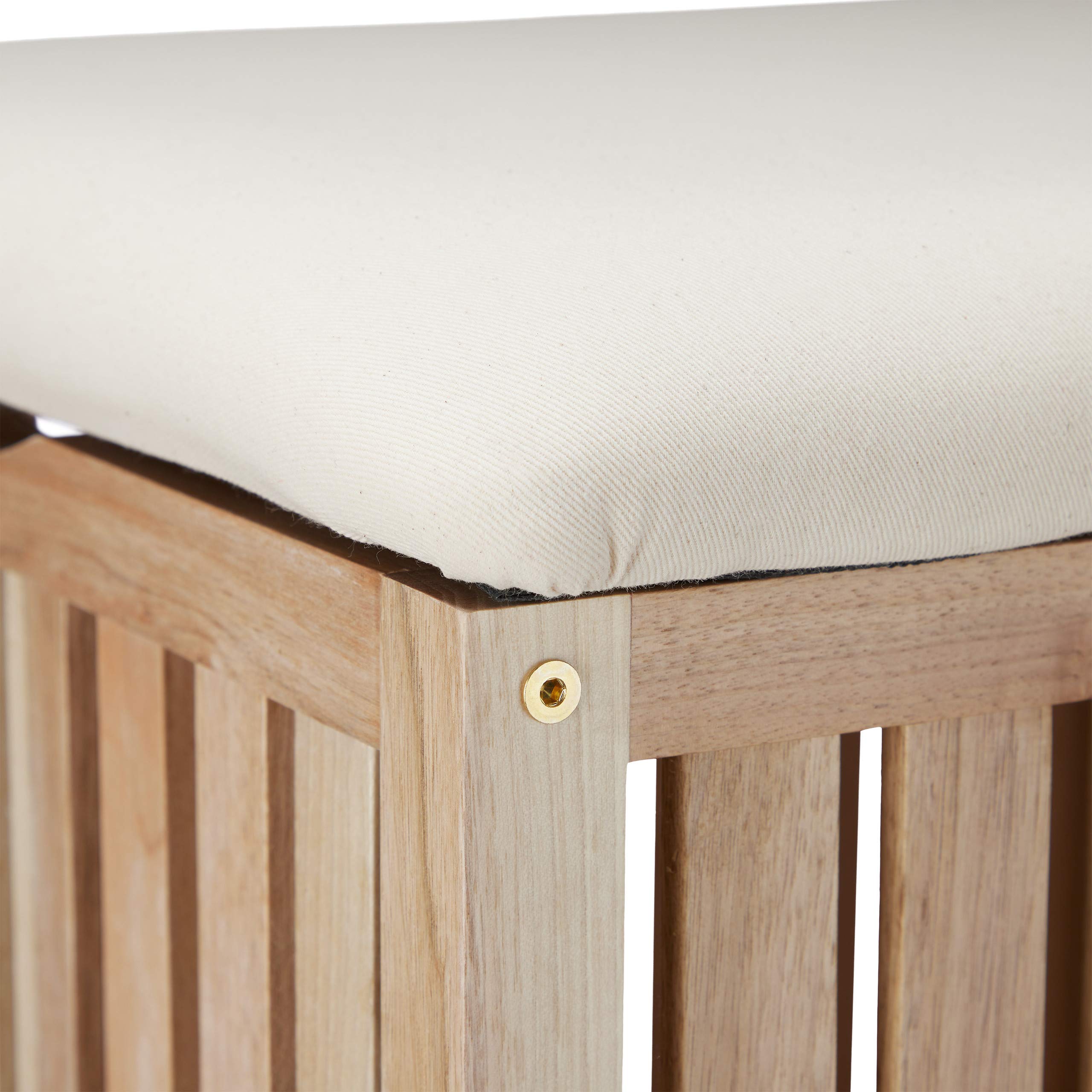 Relaxdays Taburete Cuadrado con Cesto Ropa Sucia, Banco Almacenaje Madera/Tela, Baño 40l, 51x41x41cm, Natural/Blanco