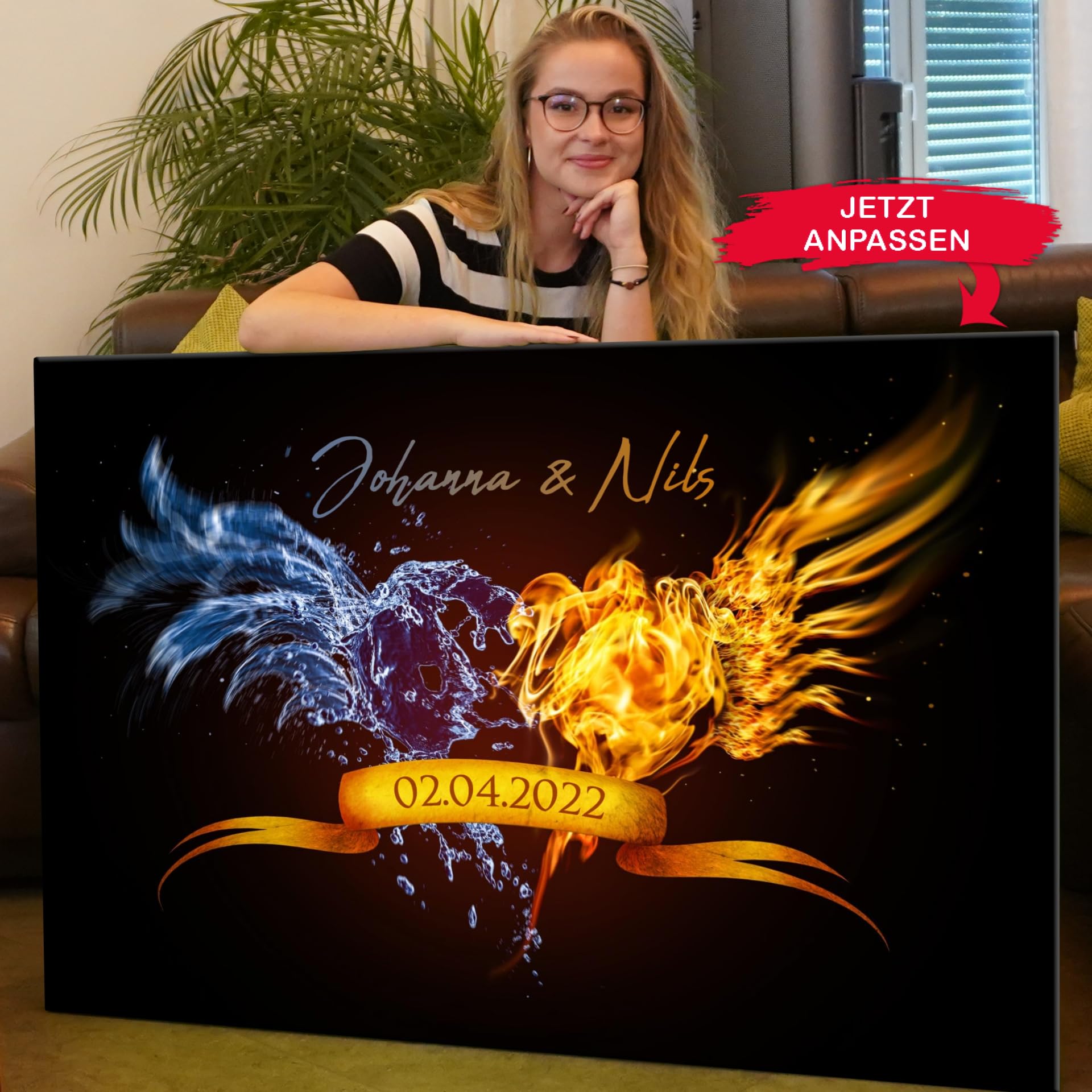 Liebesleinwand Leinwandbild personalisiert | Leinwand gestalten mit Namen und Datum Geschenk für Partner | Elements of Love