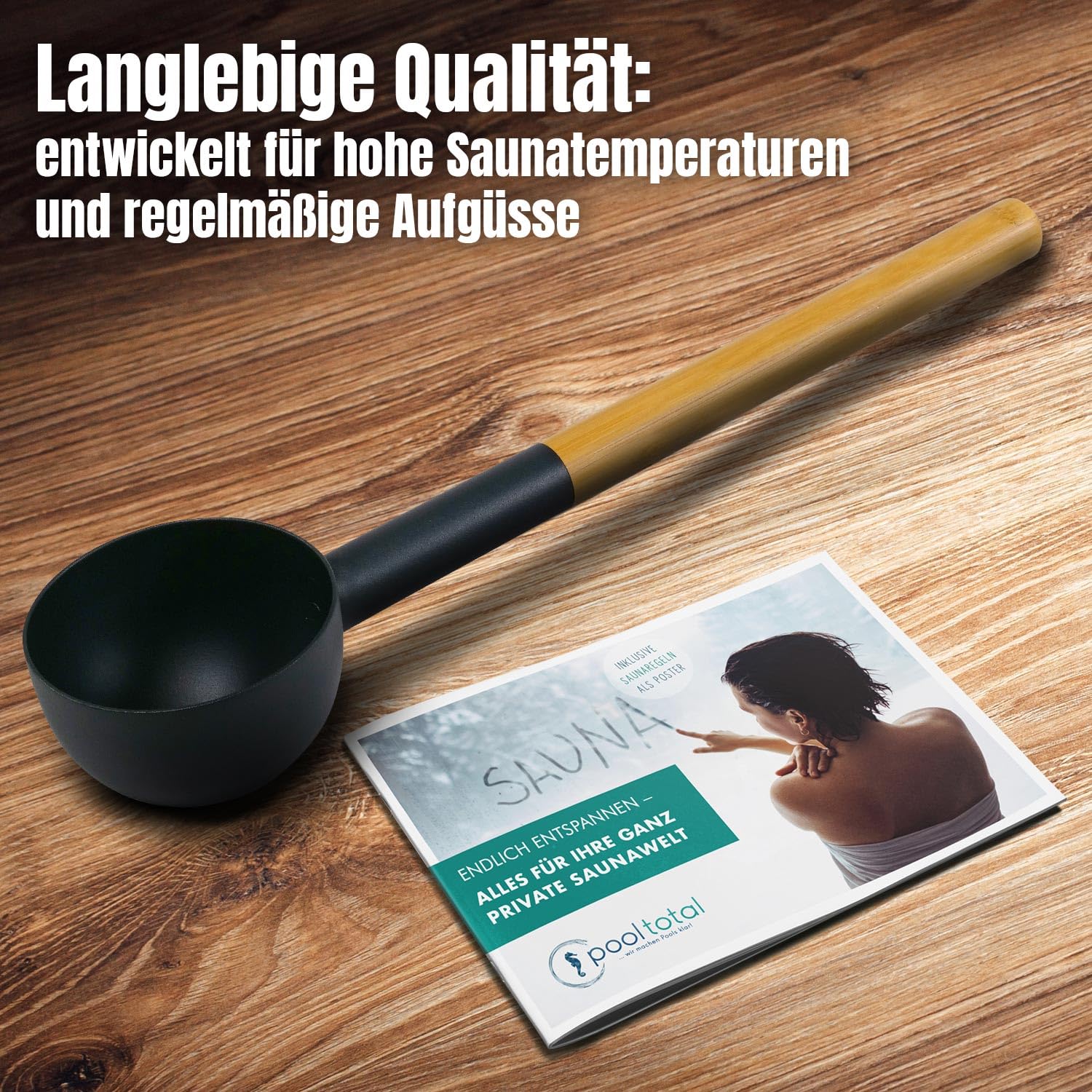 KOLO Kauha 2 Sauna Kelle 300 ml - Schwarzes Aluminium mit Bambusgriff 43 cm - Premium Saunakelle - Langlebig & ergonomisch - Für Aufgüsse und authentische finnische Saunakultur - Made in Finland