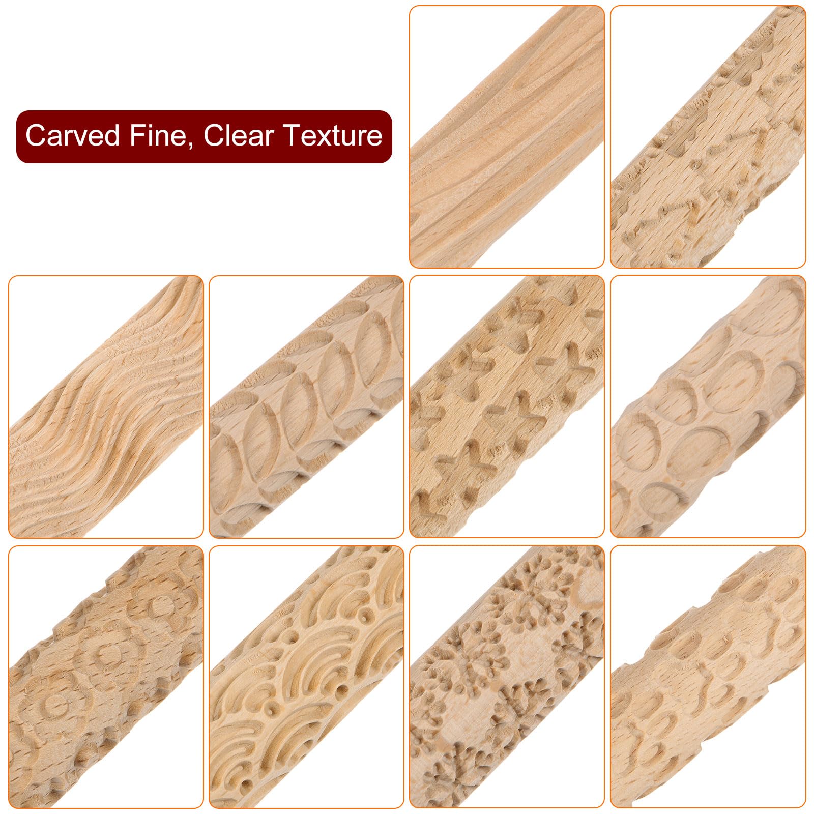 11 Rulli Per Ceramica In Legno Di Faggio – Texture Diverse Per Argilla, Pasta, Biscotti E Fai Da Te