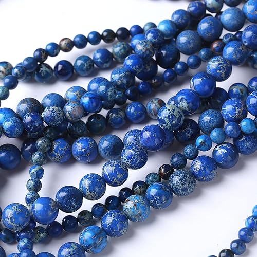 Miniatura 3 de Cuentas sueltas redondas azules de lapislázuli de 0.394 in de cuentas naturales de piedra de energía de cristal para hacer joyas, pulseras y collares