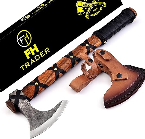 Miniatura 7 de Hacha vikinga de Ragnar Lothbrok con mango de madera de rosa, hoja afilada de acero de alto carbono forjada a mano, hacha de campamento hecha a